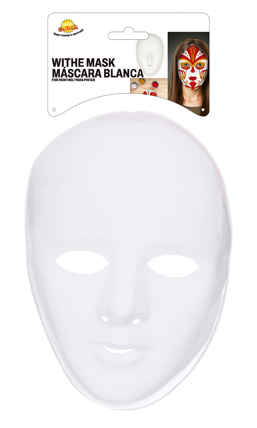 Hvid maske, PVC, ca. 21,4 cm