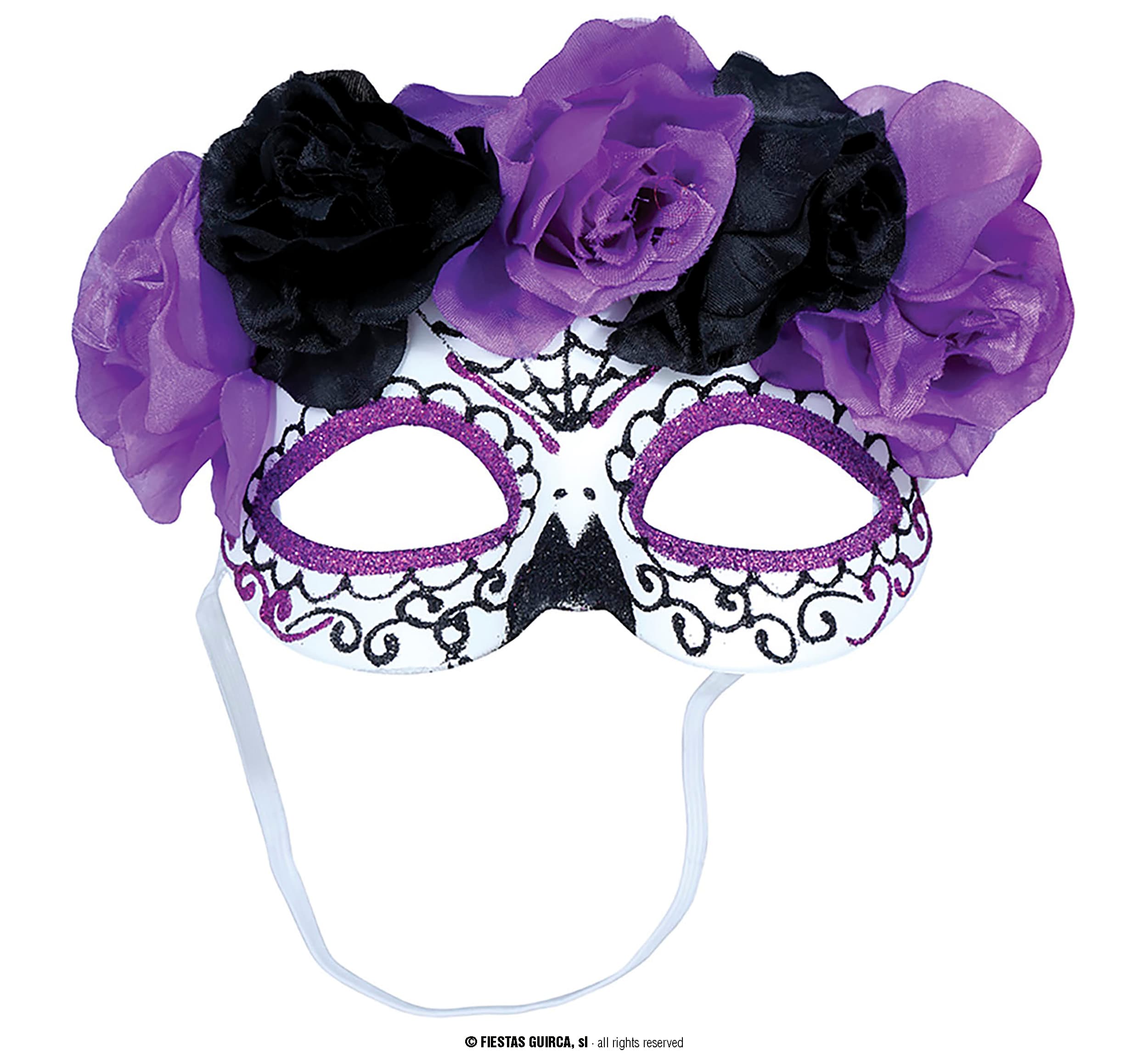 Catrina-maske med lilla og sorte blomster