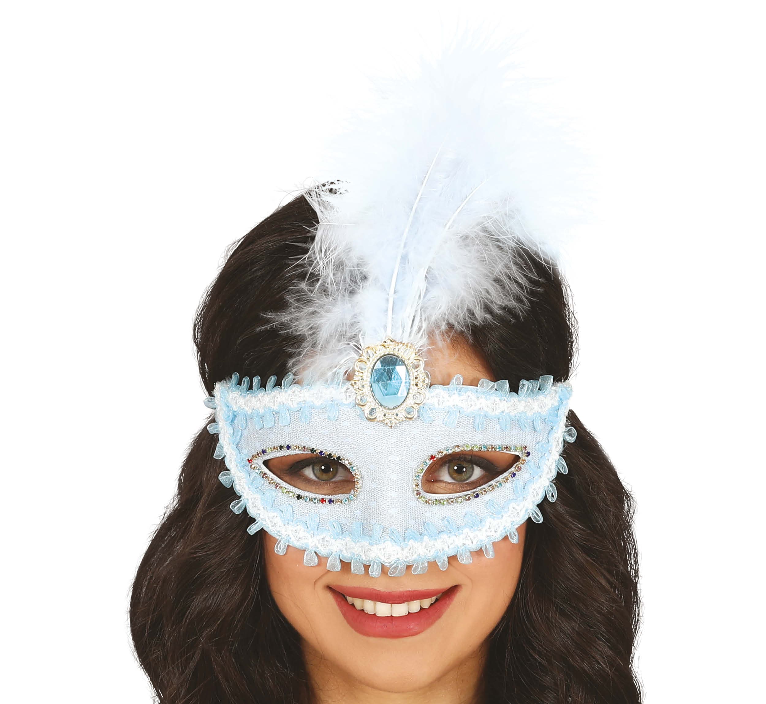Blå maske med fjer