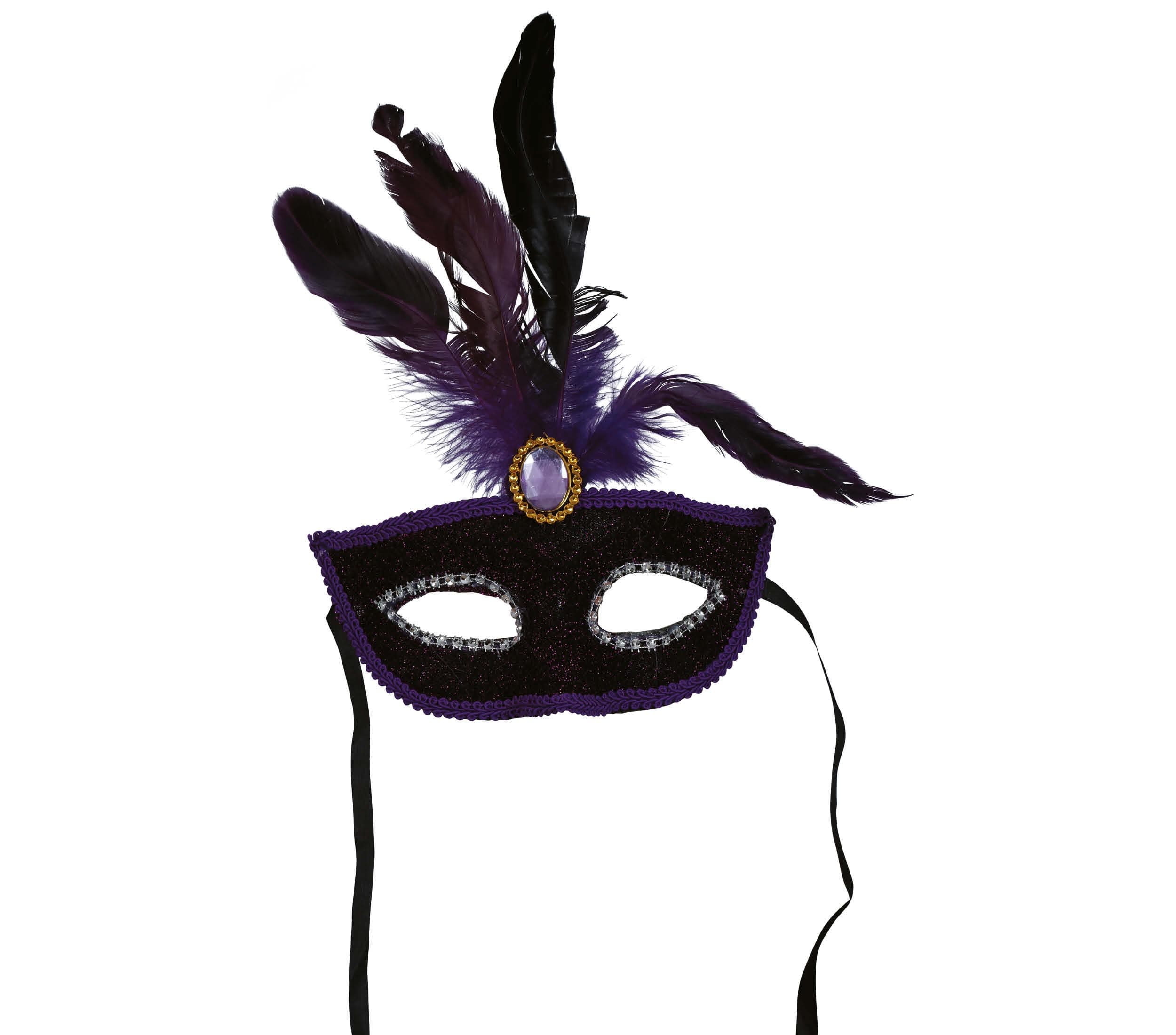 Lilla maske med lilla fjer