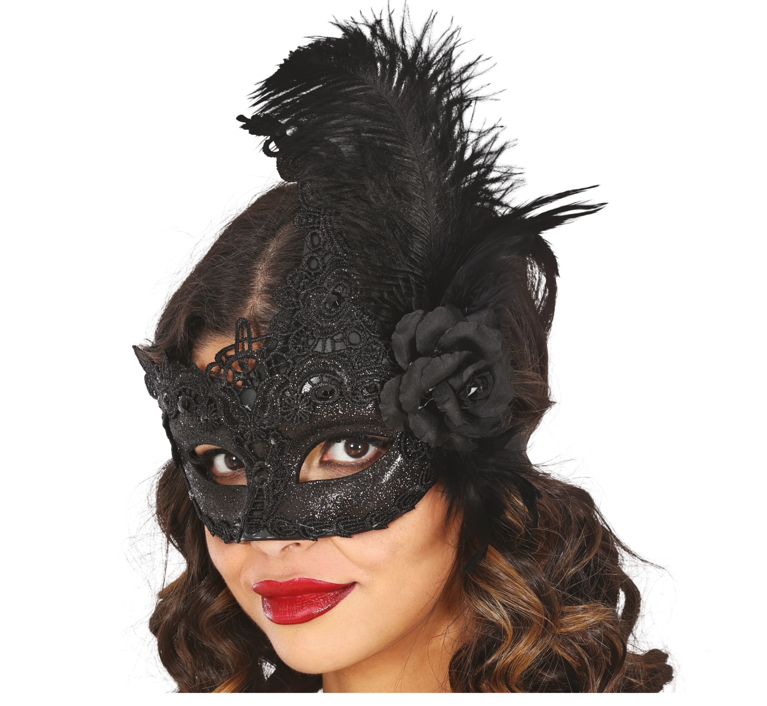 Sort maske med fjer, sort