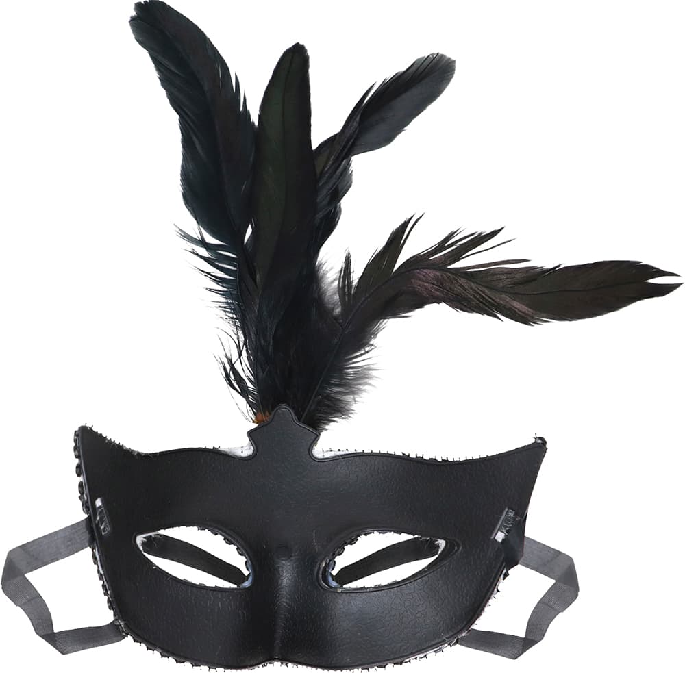 Maske med fjer og pailletter, sølv