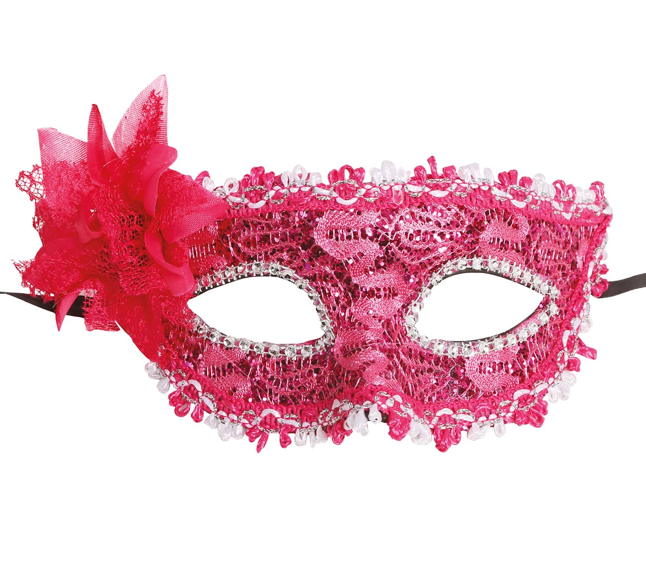Fuchsiafarvet maske med blomster
