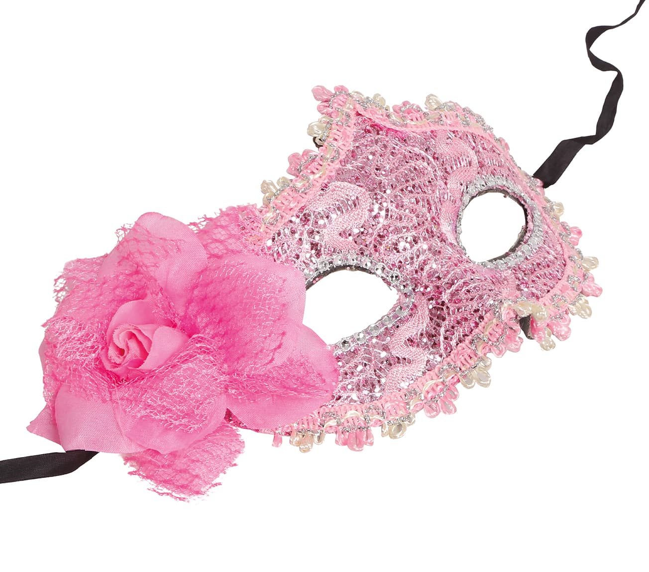 Lyserød maske med blomster