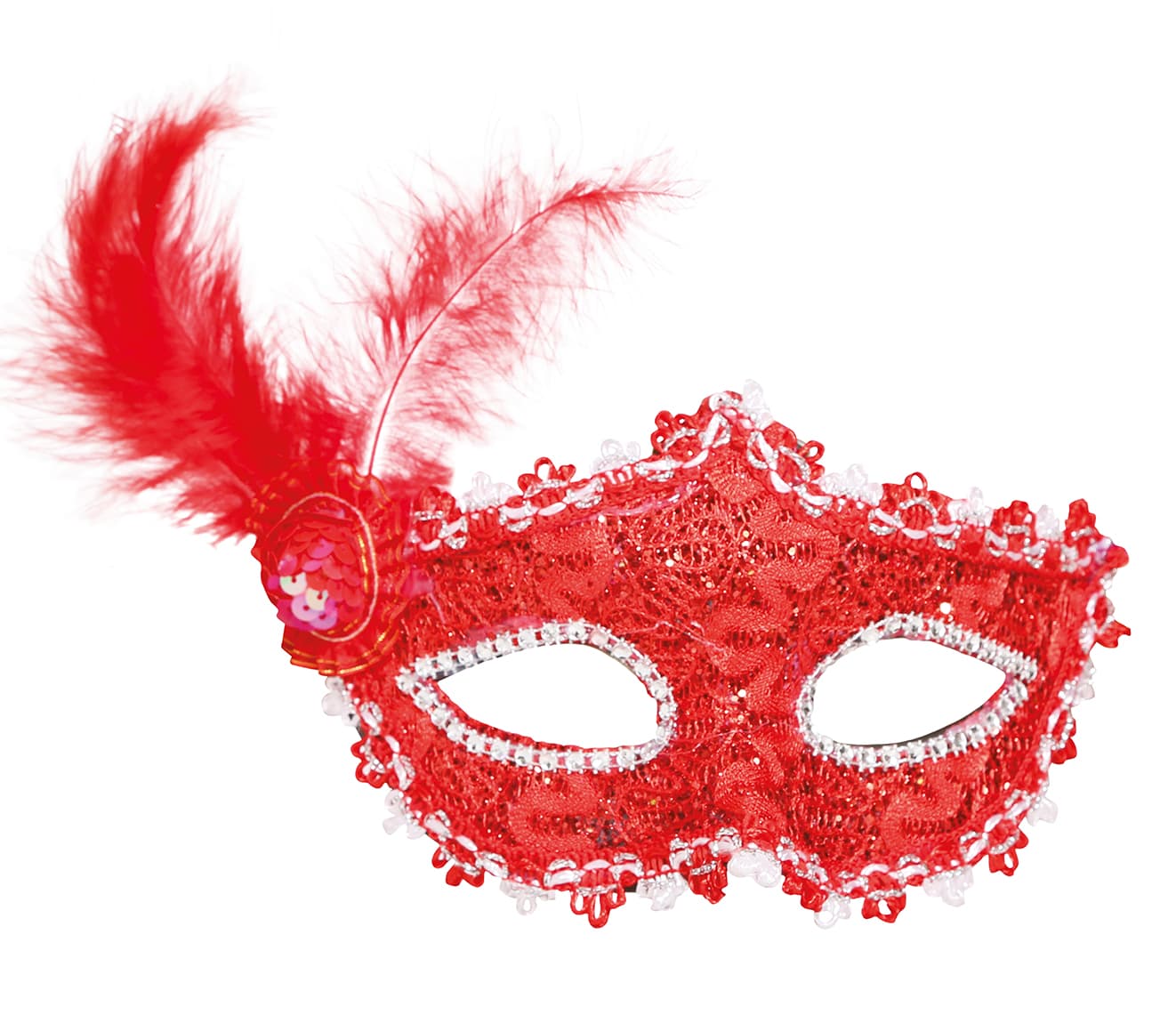 Rød maske med fjer
