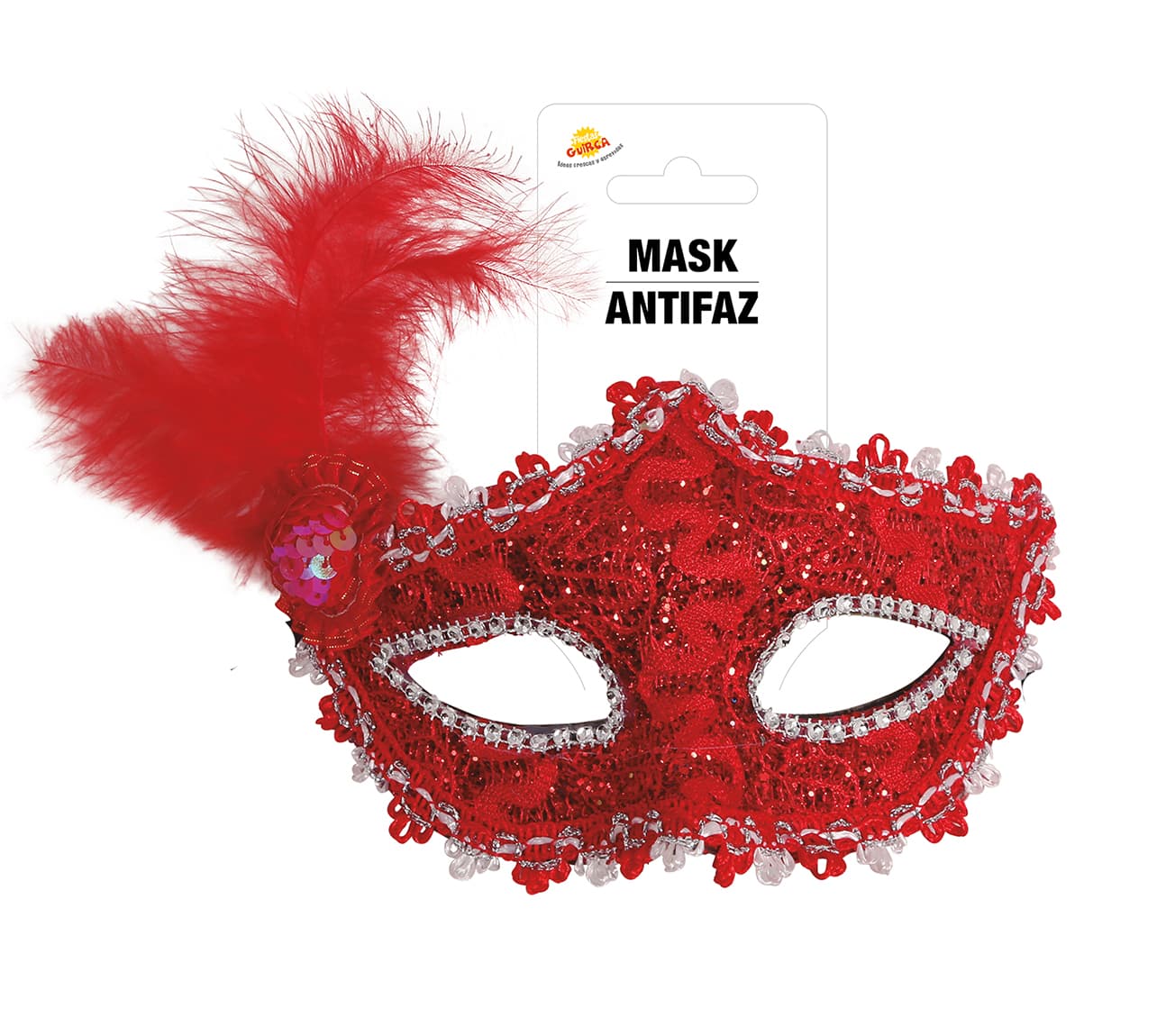 Rød maske med fjer