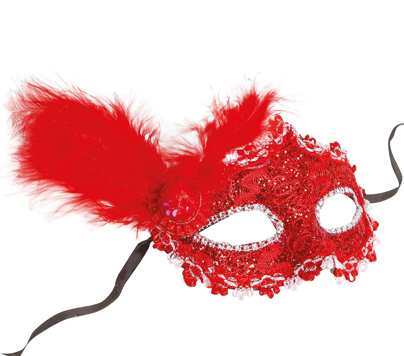 Rød maske med fjer