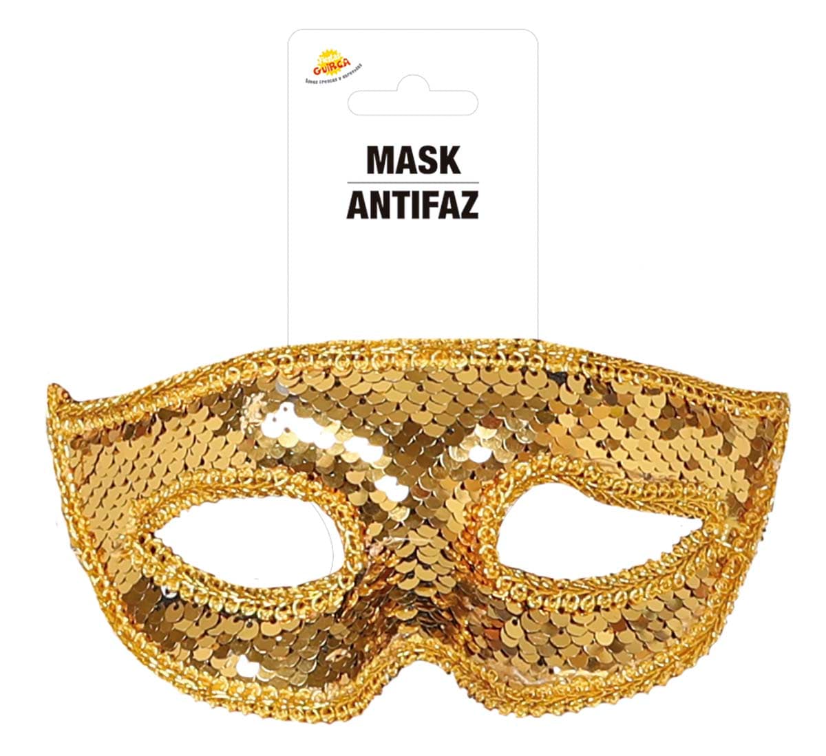 Maske med guldpailletter
