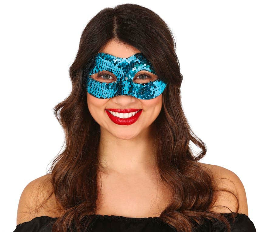 Blå maske med pailletter