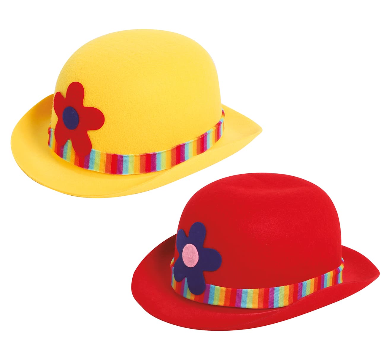 Assorterede klovne-bowlerhatte i filt
