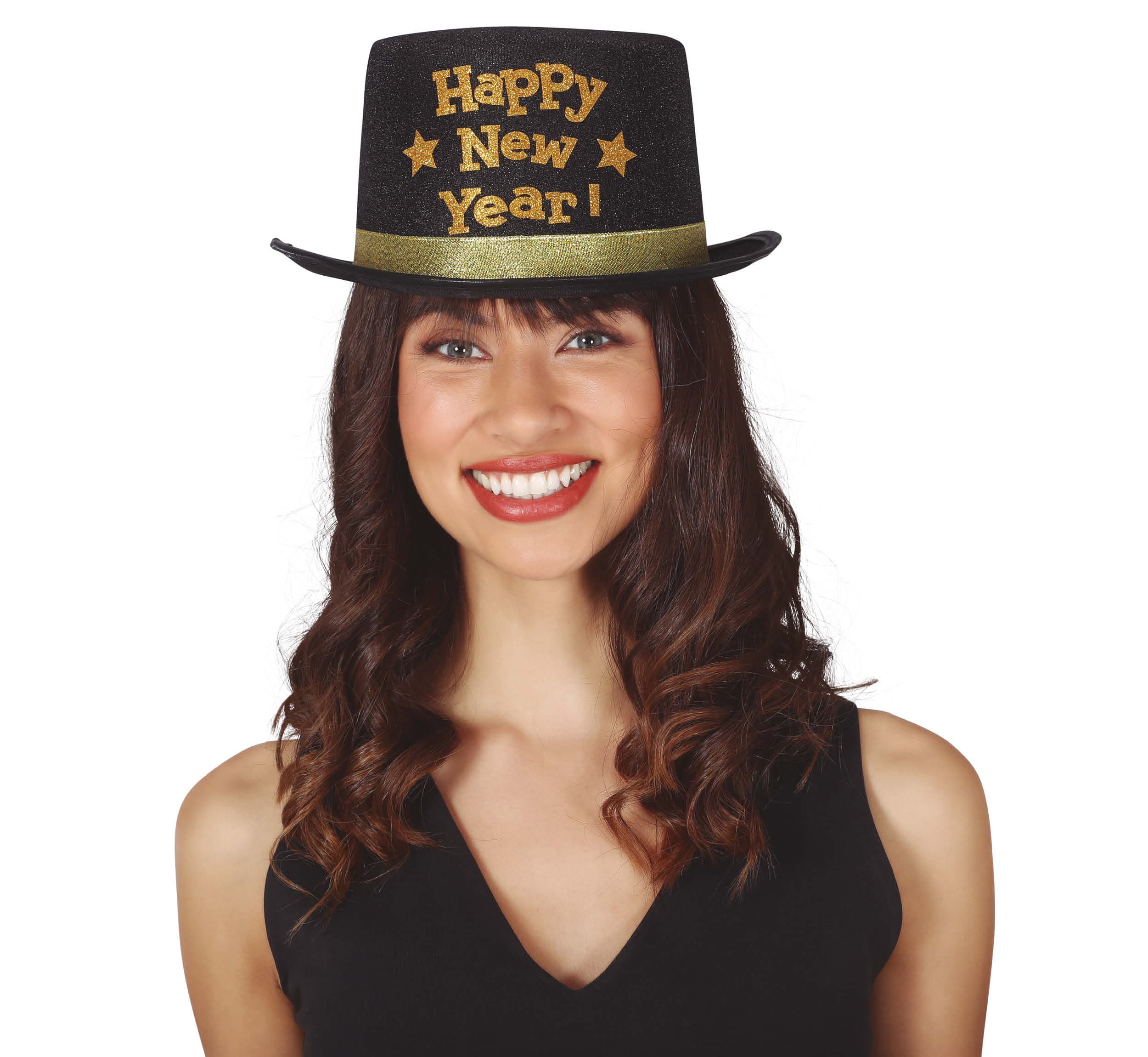 Sort høj hat "Happy New Year"
