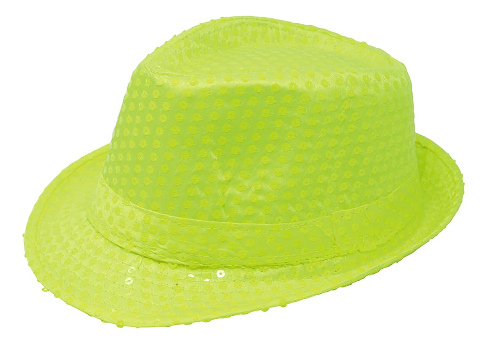 Neongul gangsterhat med pailletter