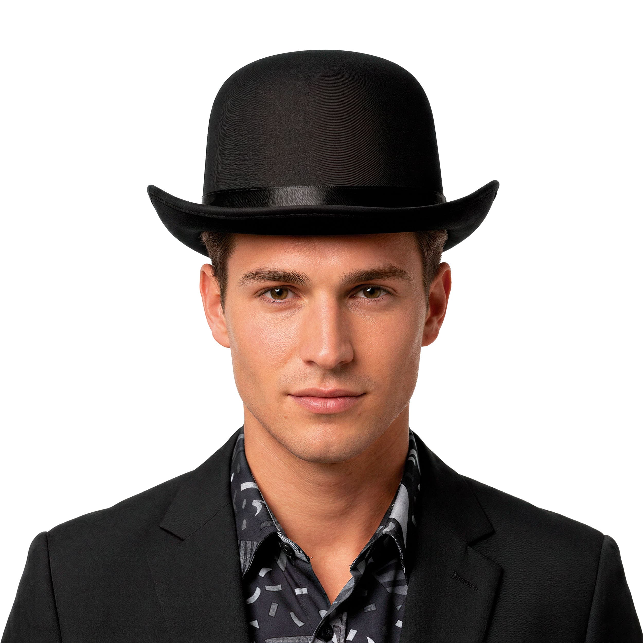 Sort bowlerhat i satin, høj kvalitet, til voksne