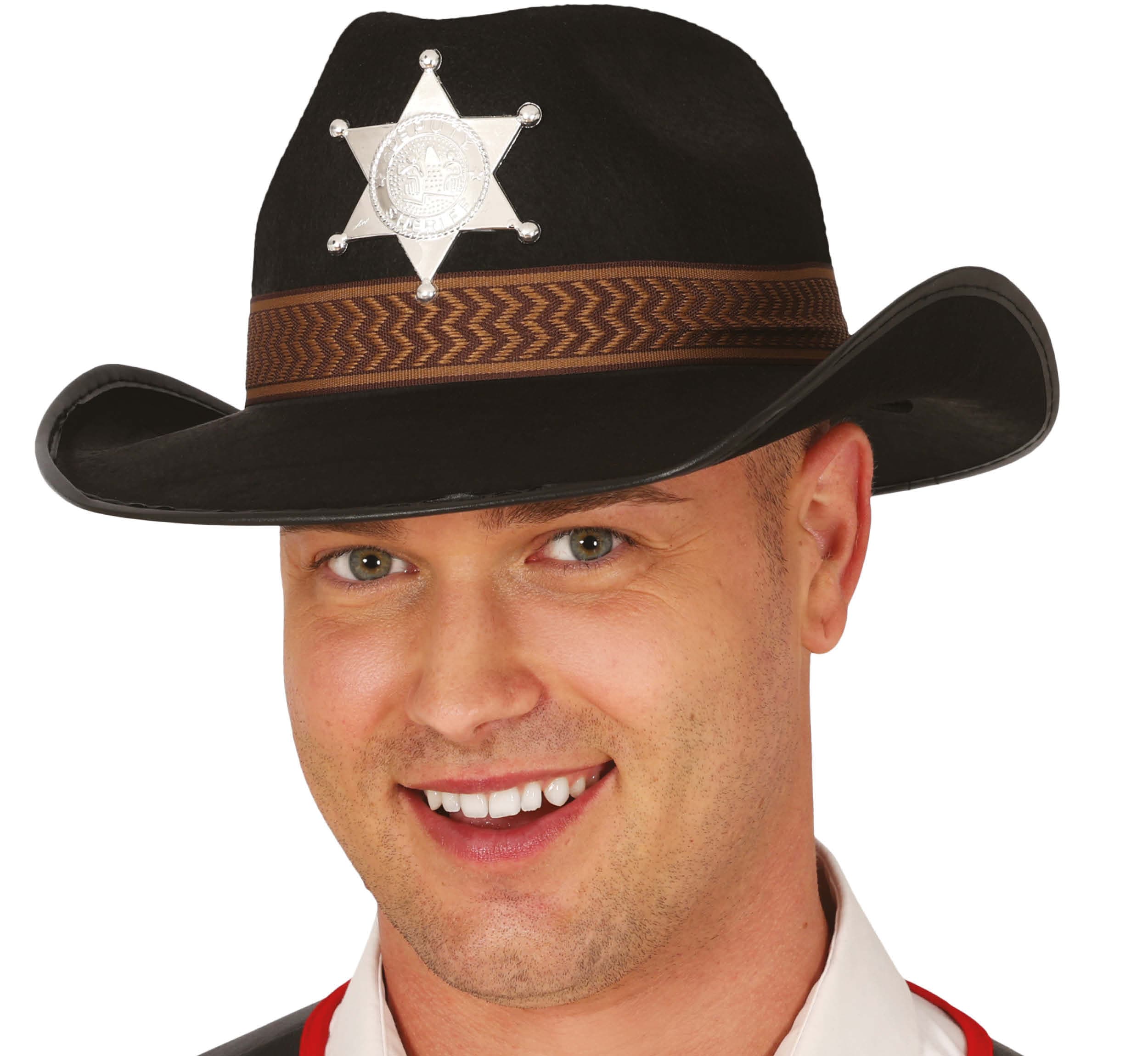 Sort sheriffhat i filt, ca. 35,6 cm