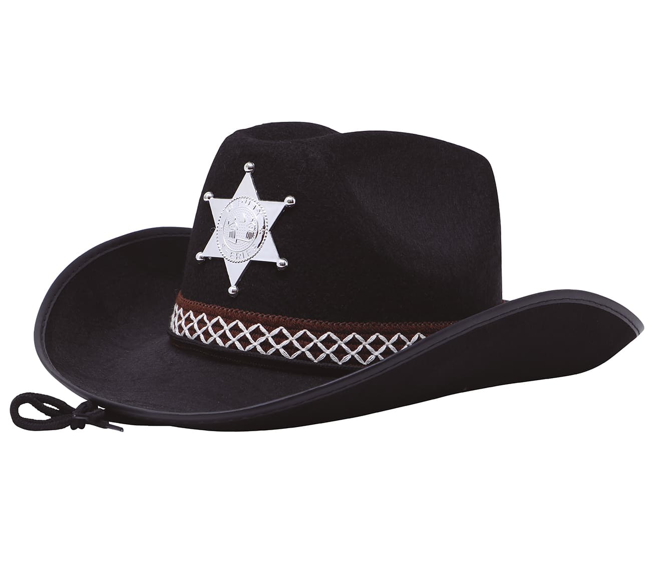 Sort sheriffhat i filt, ca. 35,6 cm