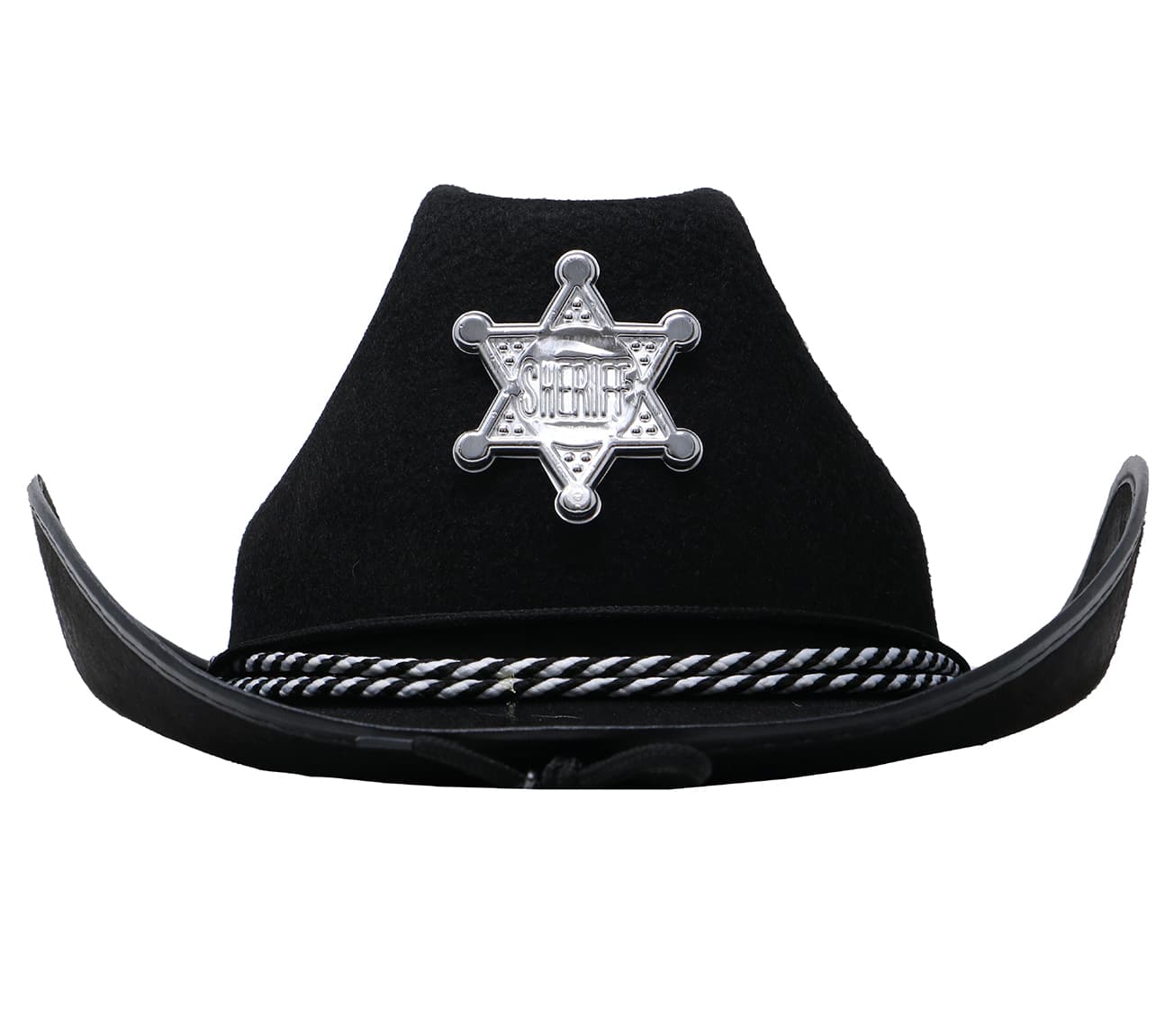 Sort sheriffhat i filt, ca. 38,6 cm