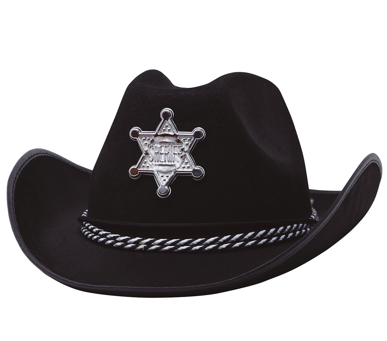 Sort sheriffhat i filt, ca. 38,6 cm