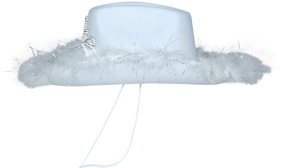 Hvid cowboyhat i filt med marabou til voksne