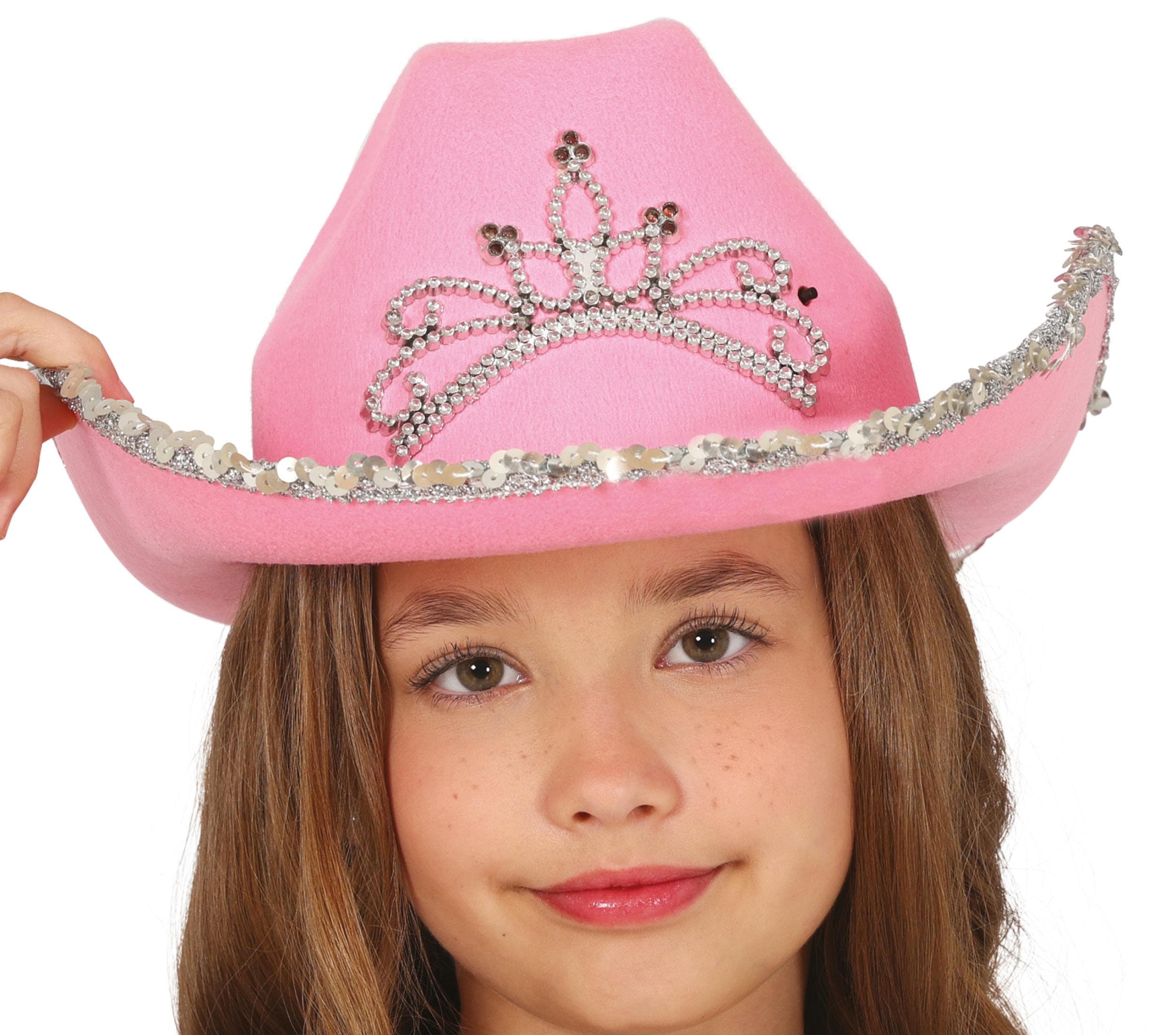 Lyserød cowboyhat i filt, til børn