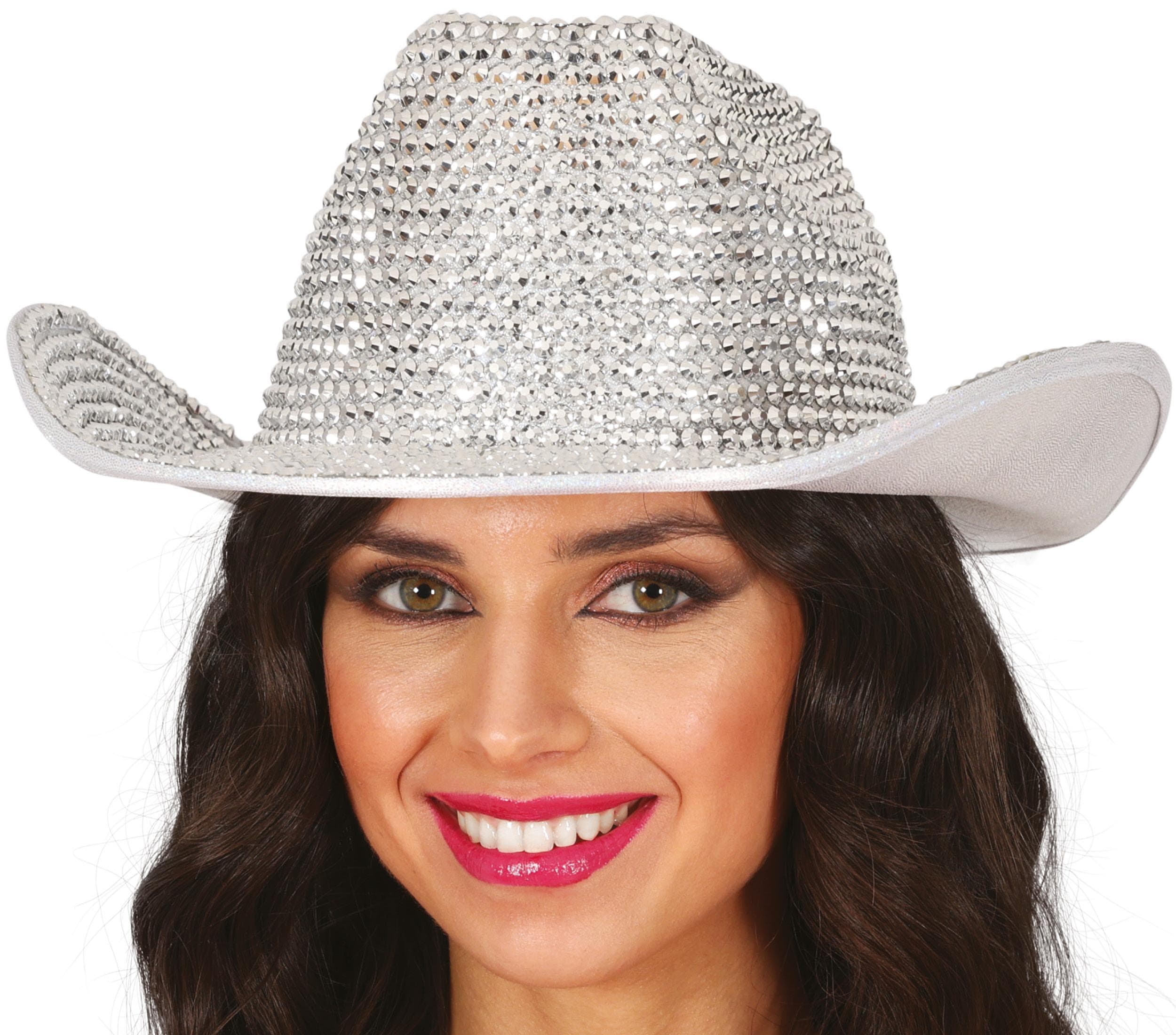 Cowboyhat med sølvglimmer og smykkesten til voksne