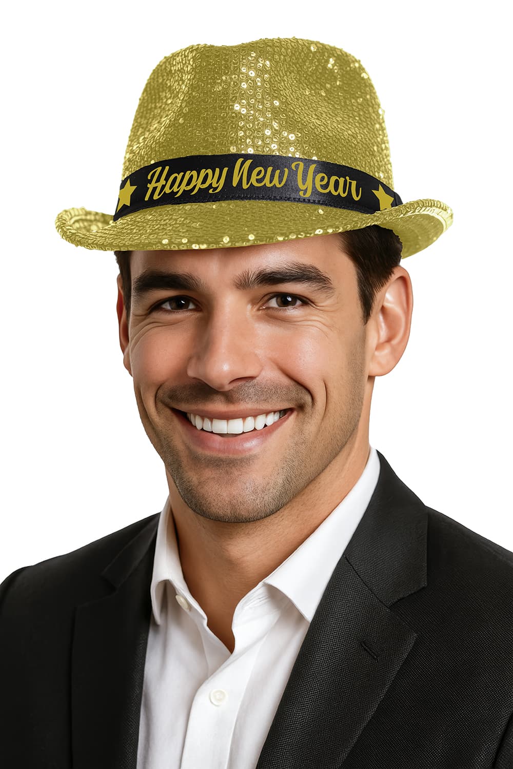 Gangsterhat "Happy New Year" med guldpailletter