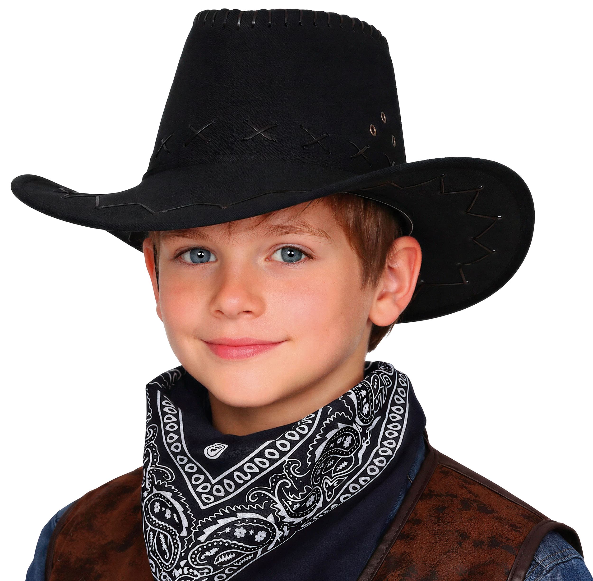 Sort cowboyhat i kunstlæder til børn