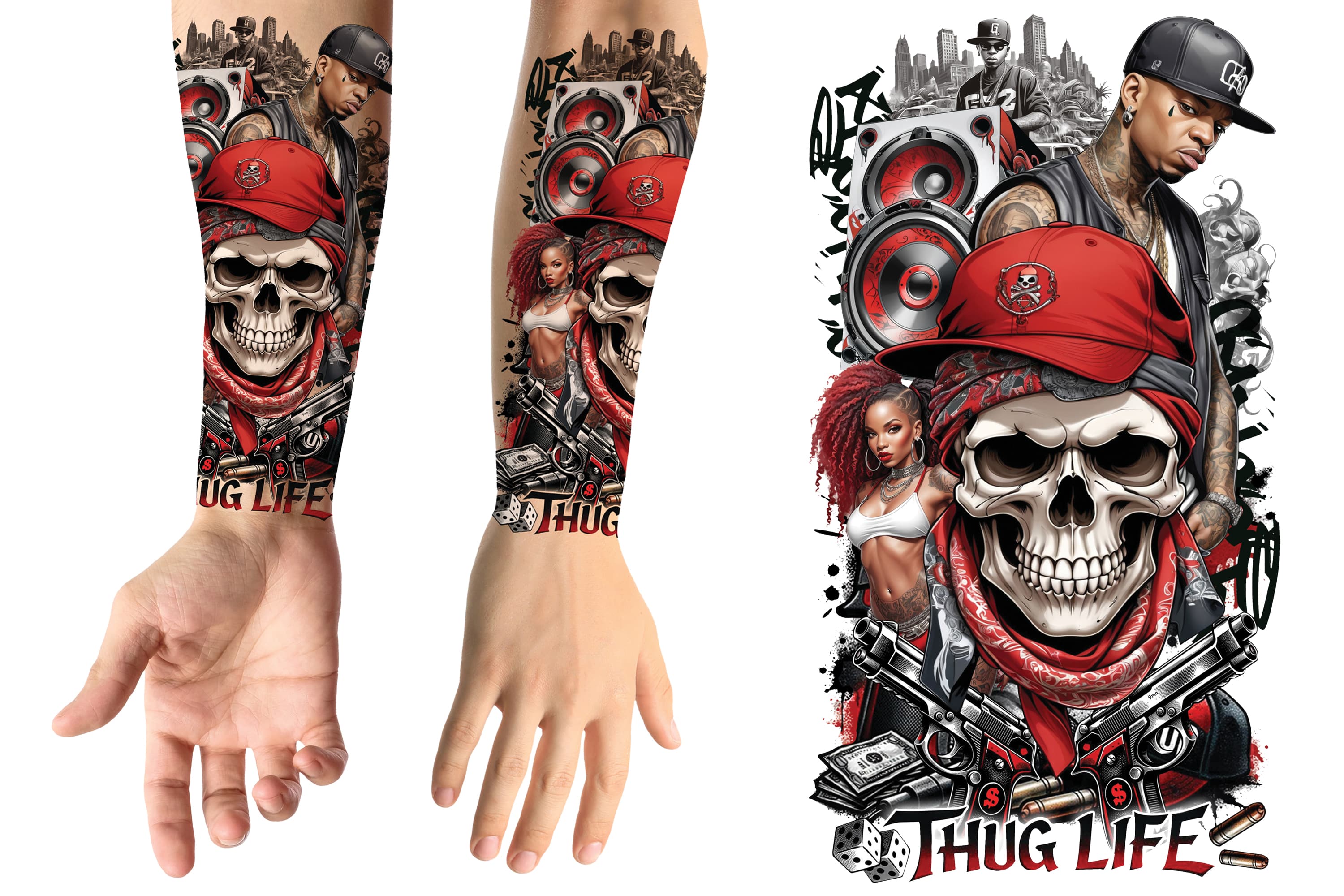 Tatovering "Thug Life" 14 × 30 cm