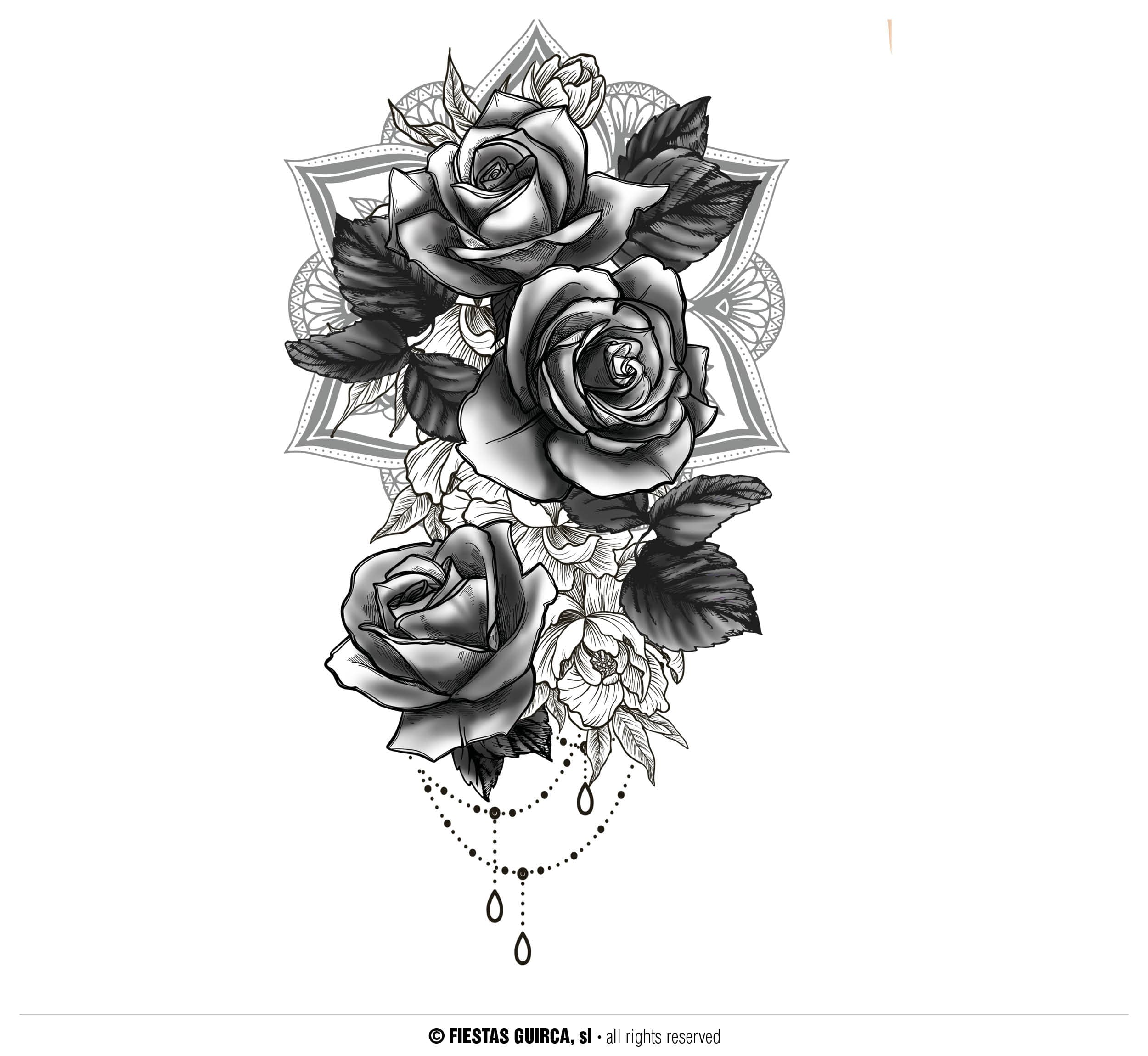 Tatovering med roser, 14 × 30 cm