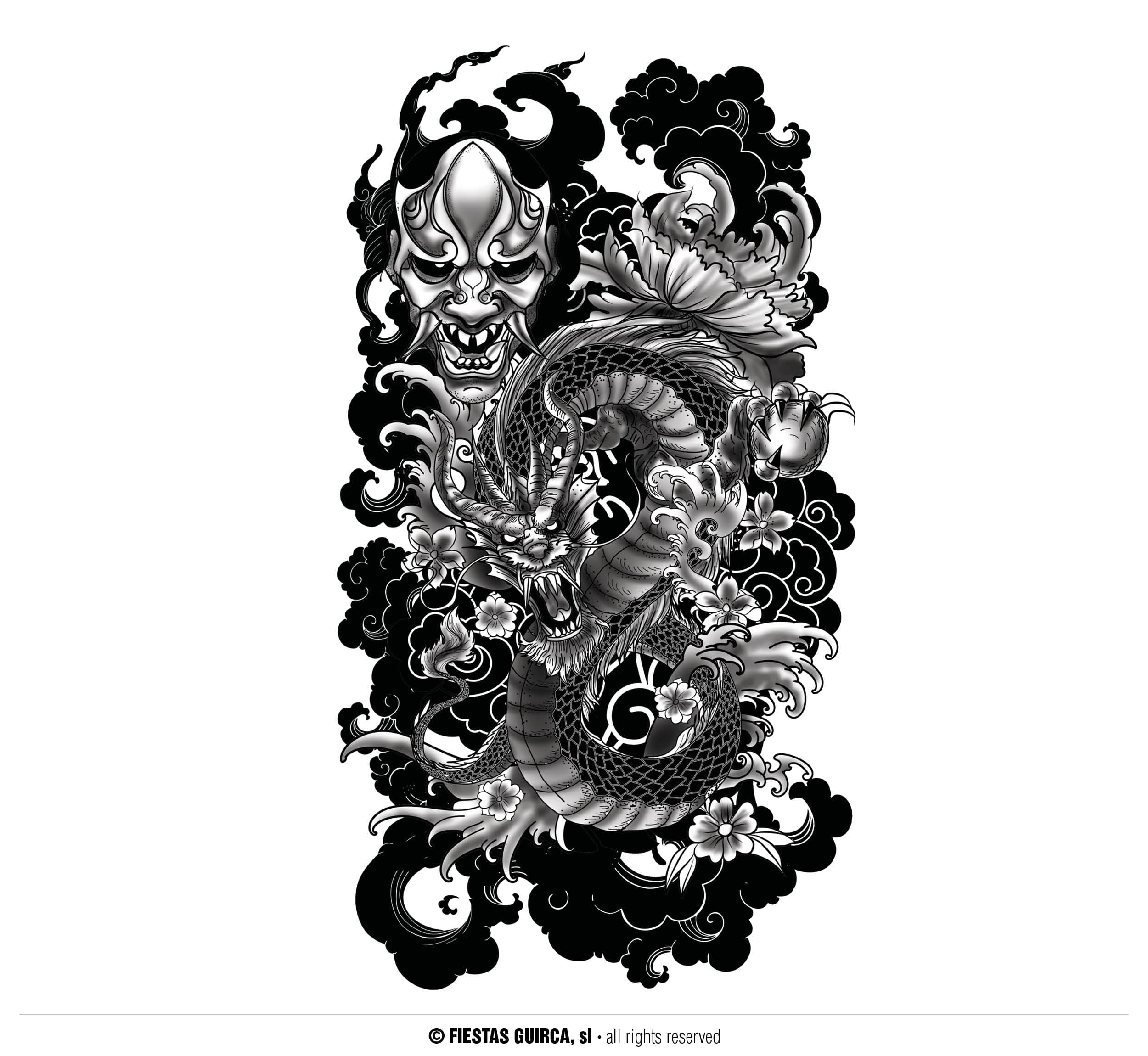 Dragetatovering, 14 × 30 cm