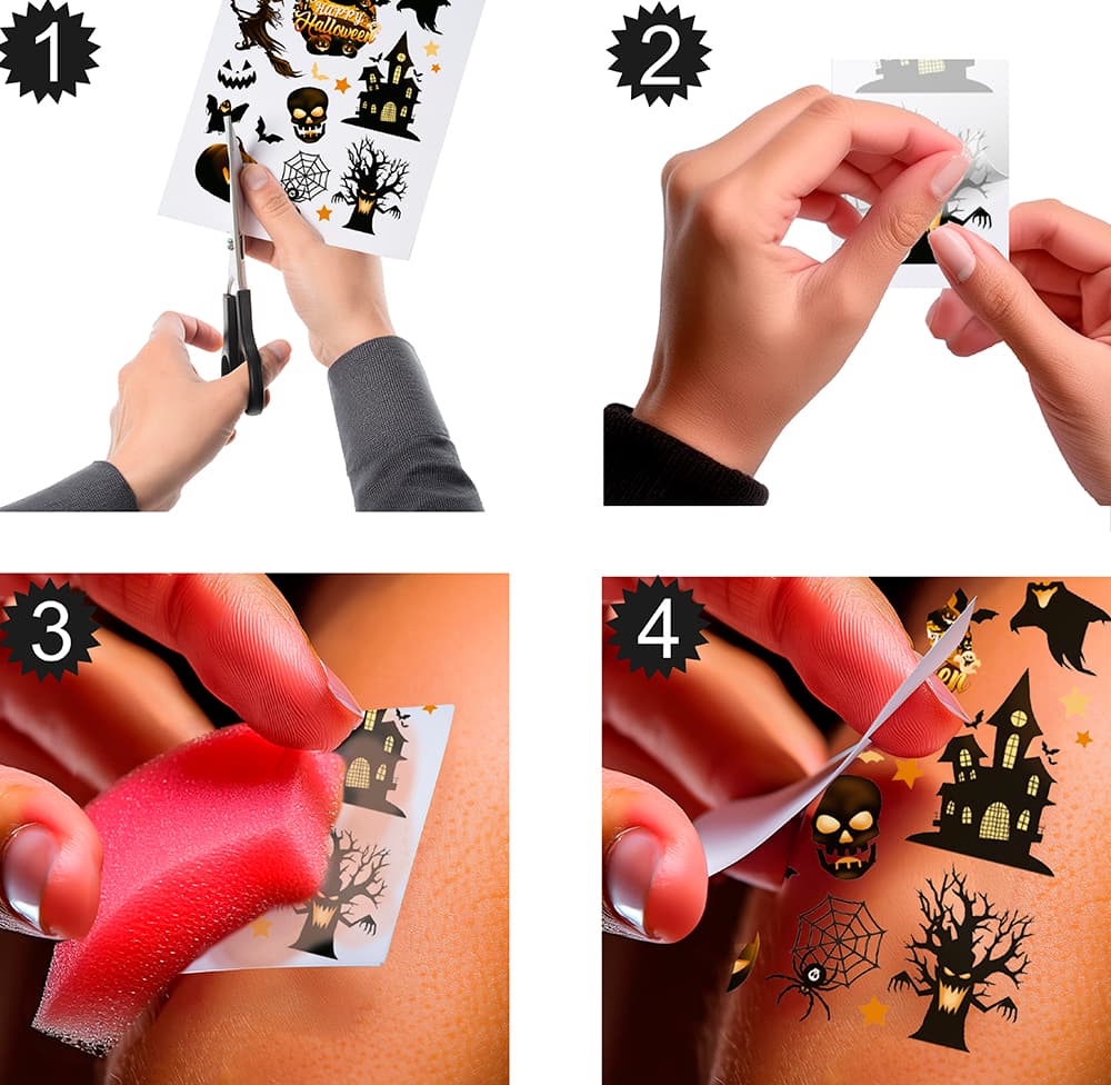 Ark med halloween-tatoveringer til børn, 14 × 22 cm