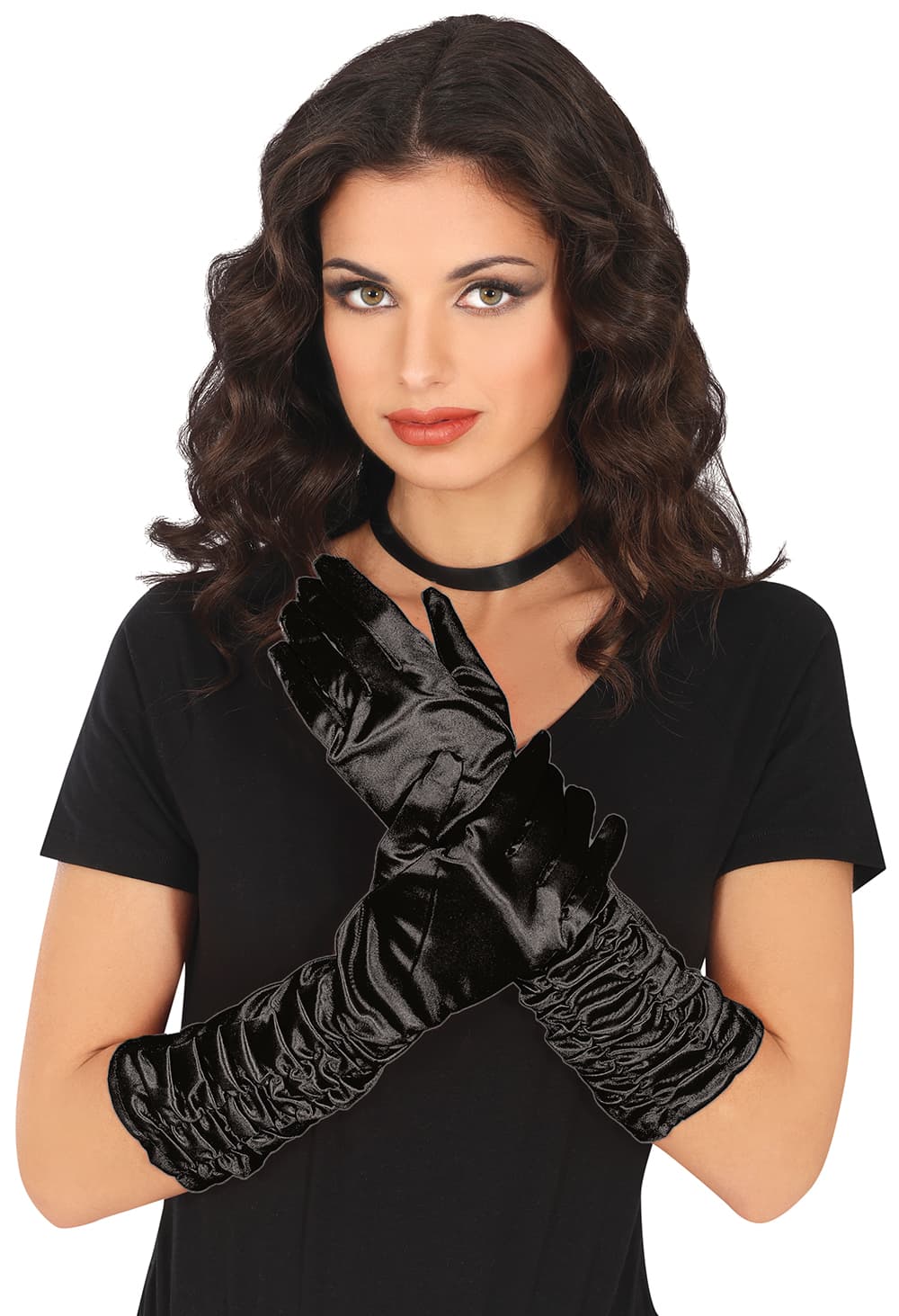 Sorte rynkede handsker, 40 cm