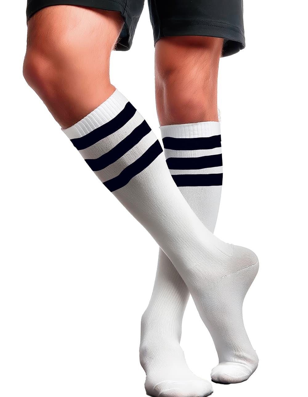 Sportsstrømper med sorte striber, 47 cm