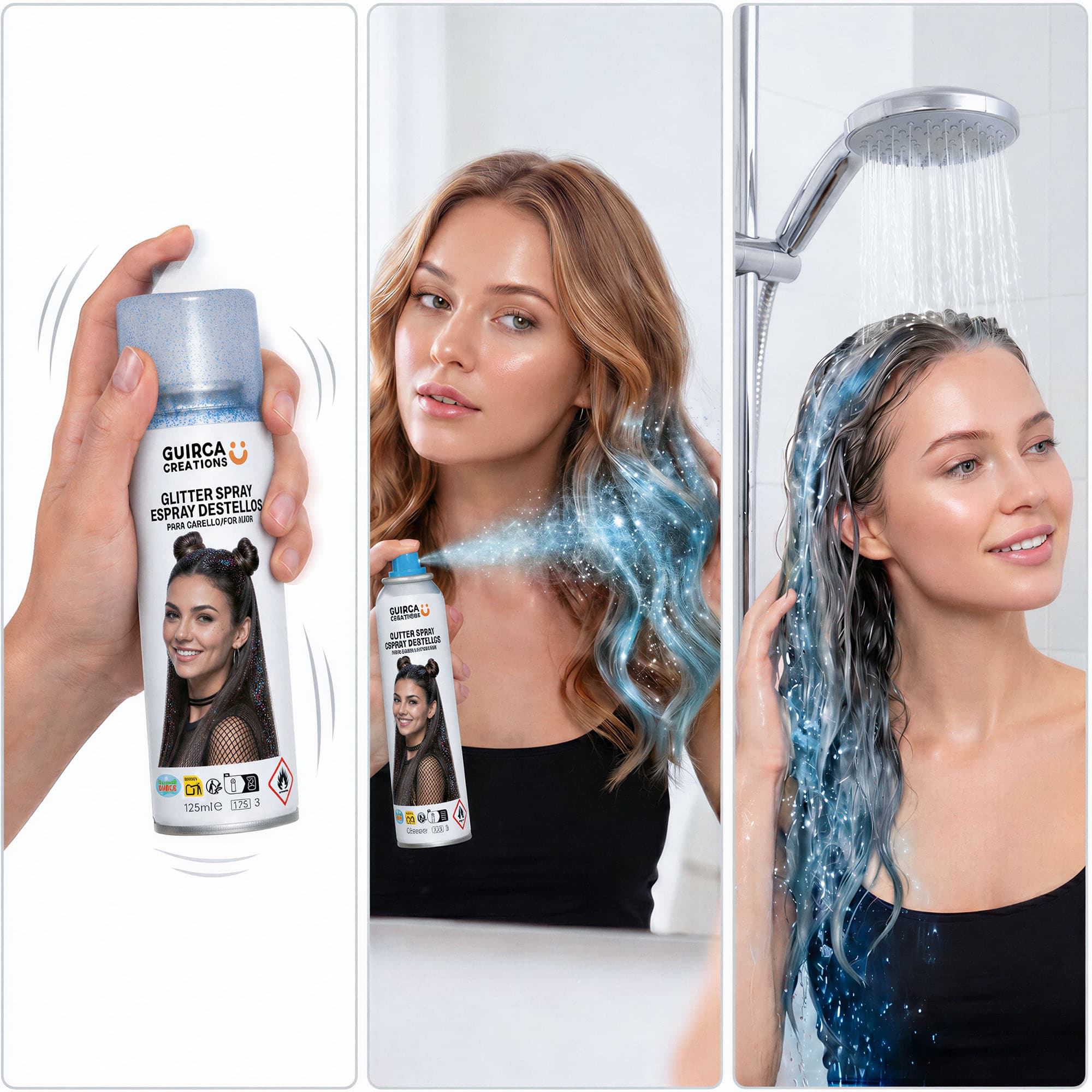 Glitrende blå hårspray 125 ml