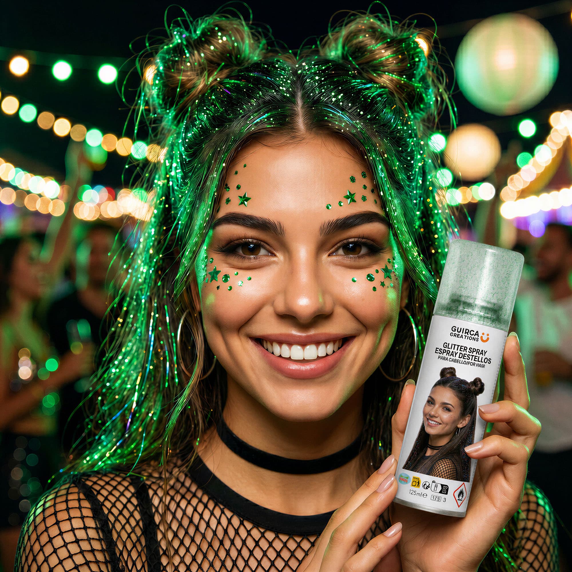 Glitrende grøn hårspray 125 ml