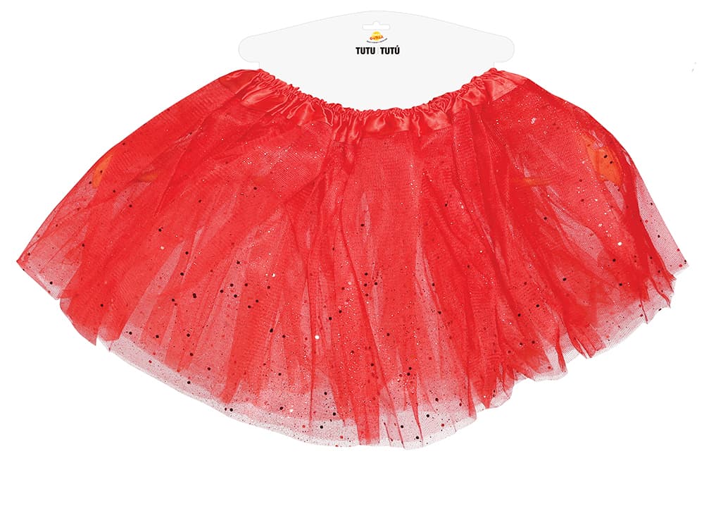 Rød tutu med glimmer til børn, 30 cm
