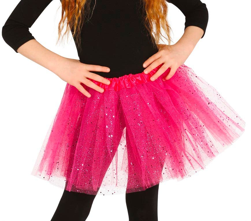 Fuchsia tutu med glimmer til børn, 30 cm