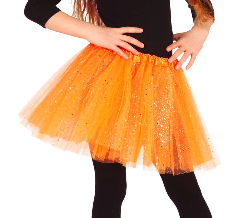 Orange tutu med glimmer til børn, 30 cm
