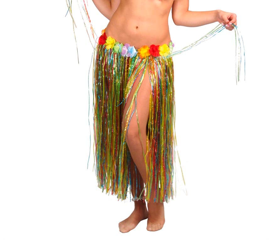 Hawaii-skørt med blomster, 75 cm, flerfarvet