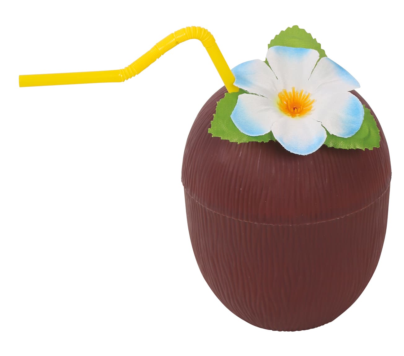 Kokosglas med sugerør og blomst, 16 cm