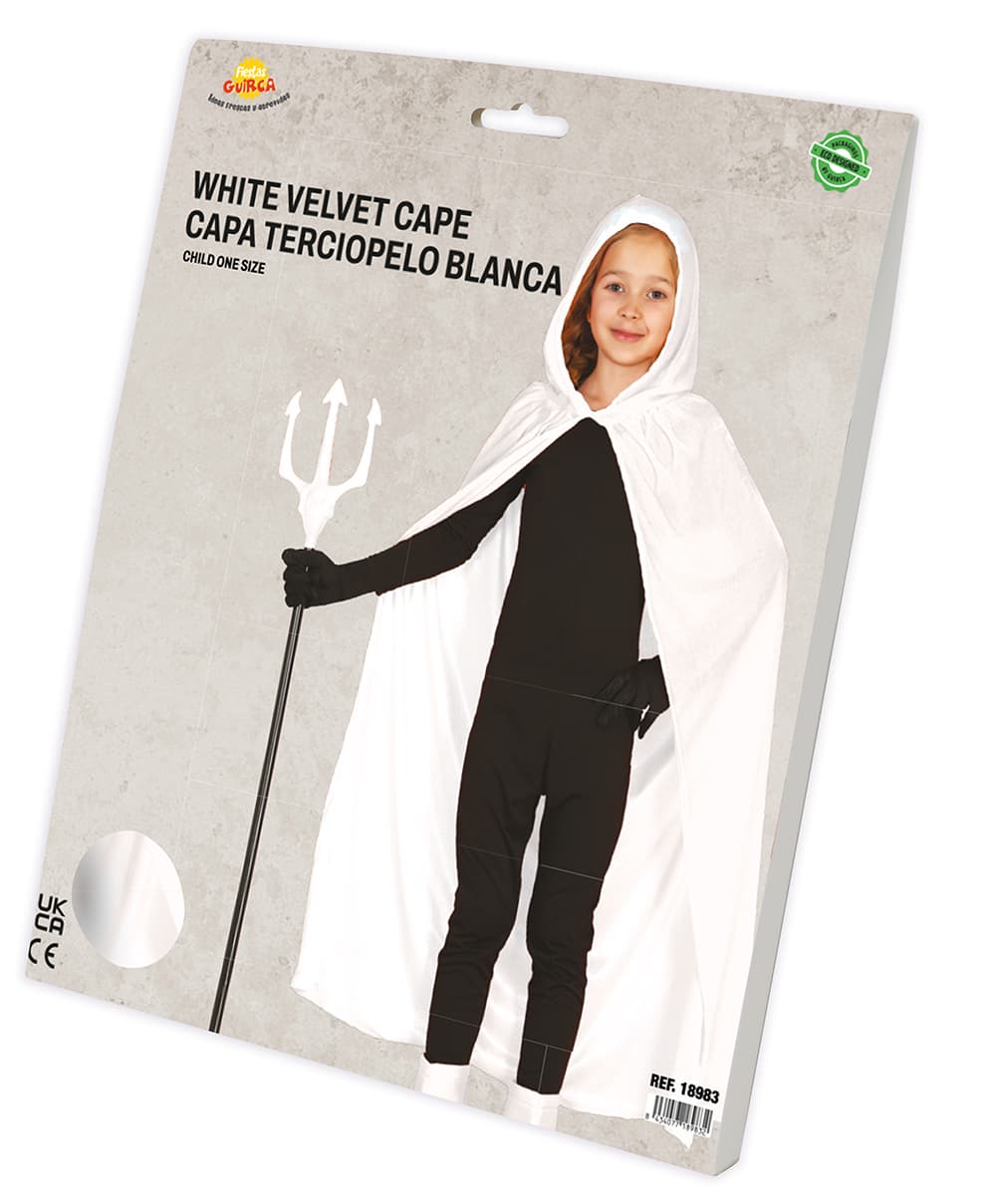 Hvid fløjlskappe med hætte til børn, 100 cm