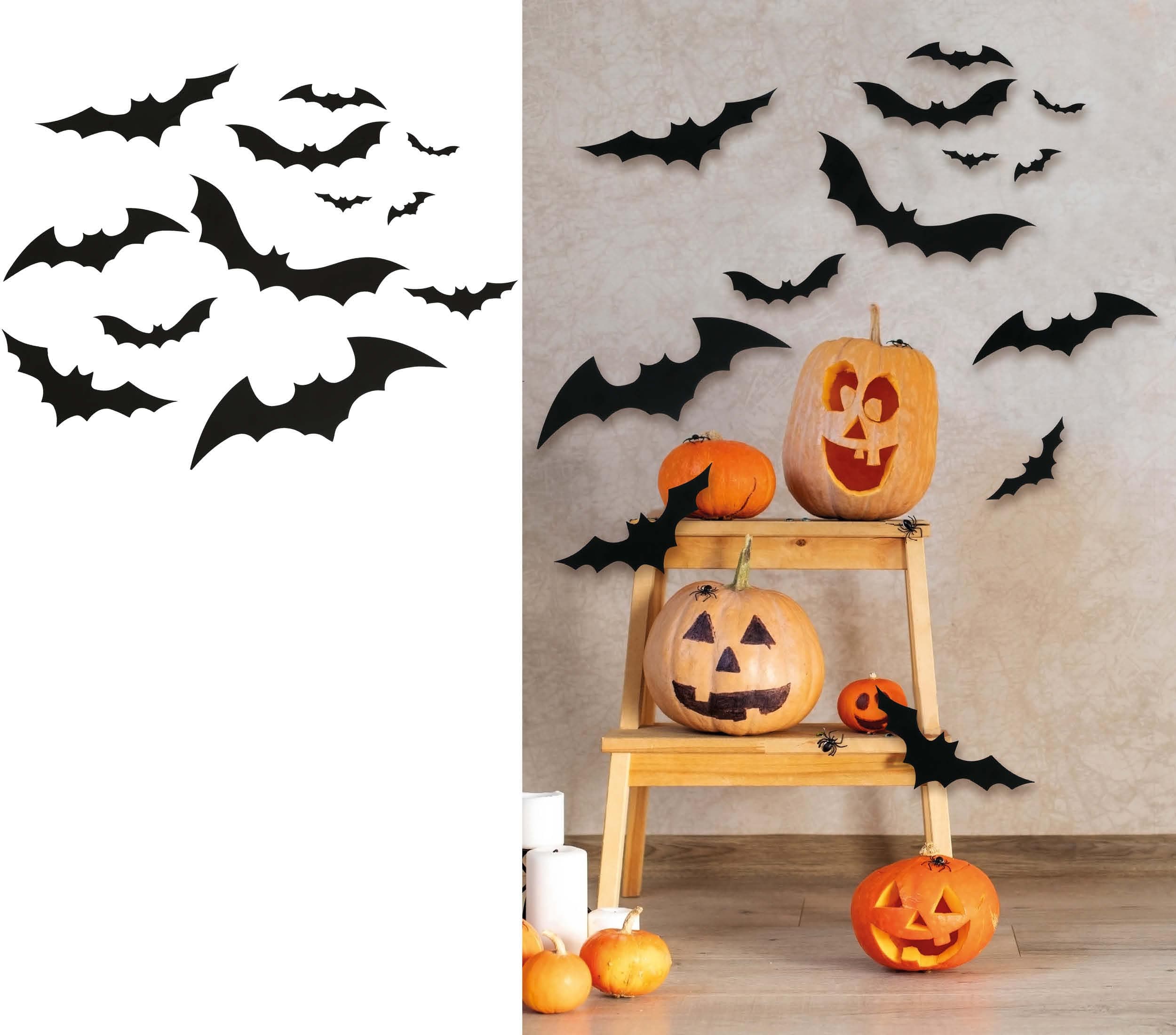 12 sorte flagermussilhuetter, 10 til 30 cm, PVC
