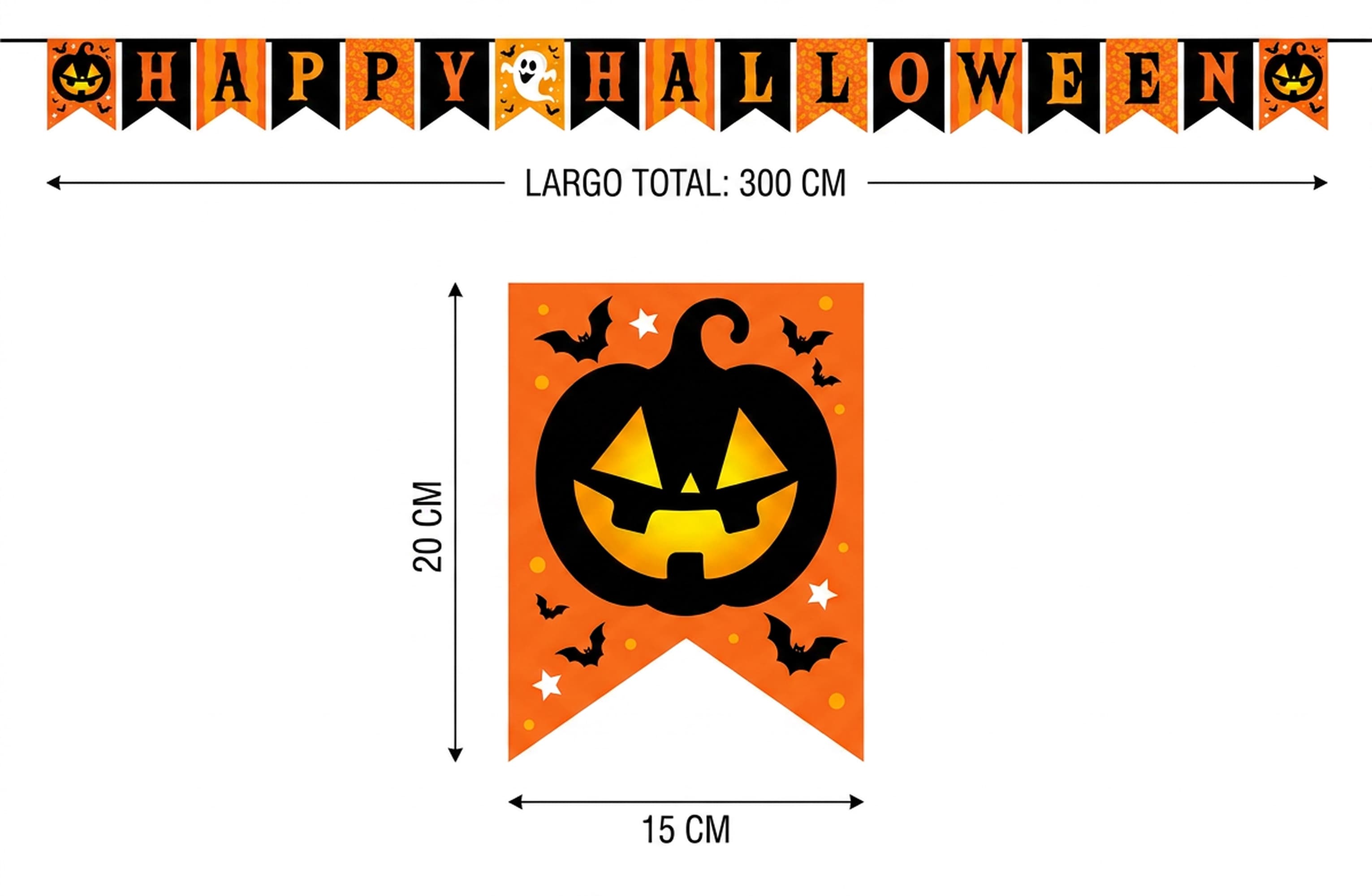 Guirlande "Happy Halloween", papir, 300 × 20 × 15 cm