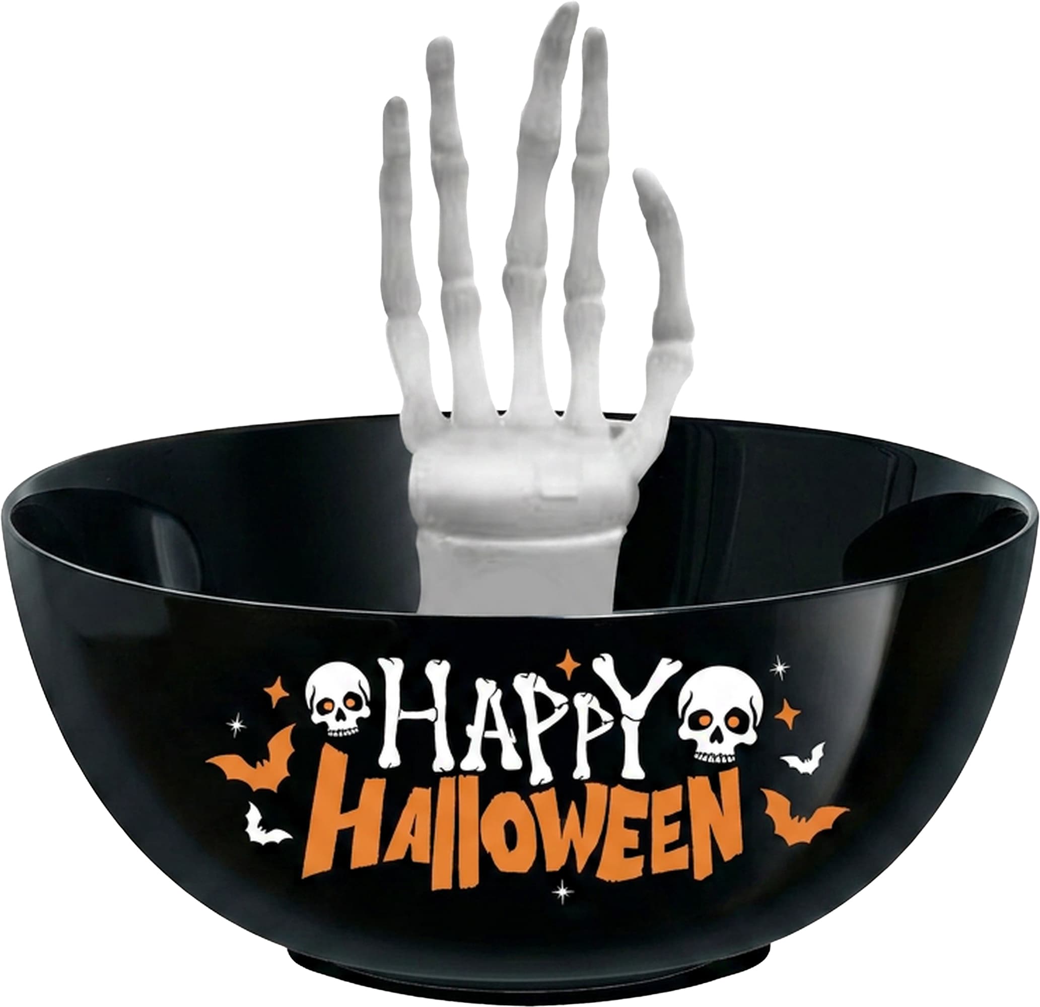 Skål "Happy Halloween" med skelethånd, 25 cm
