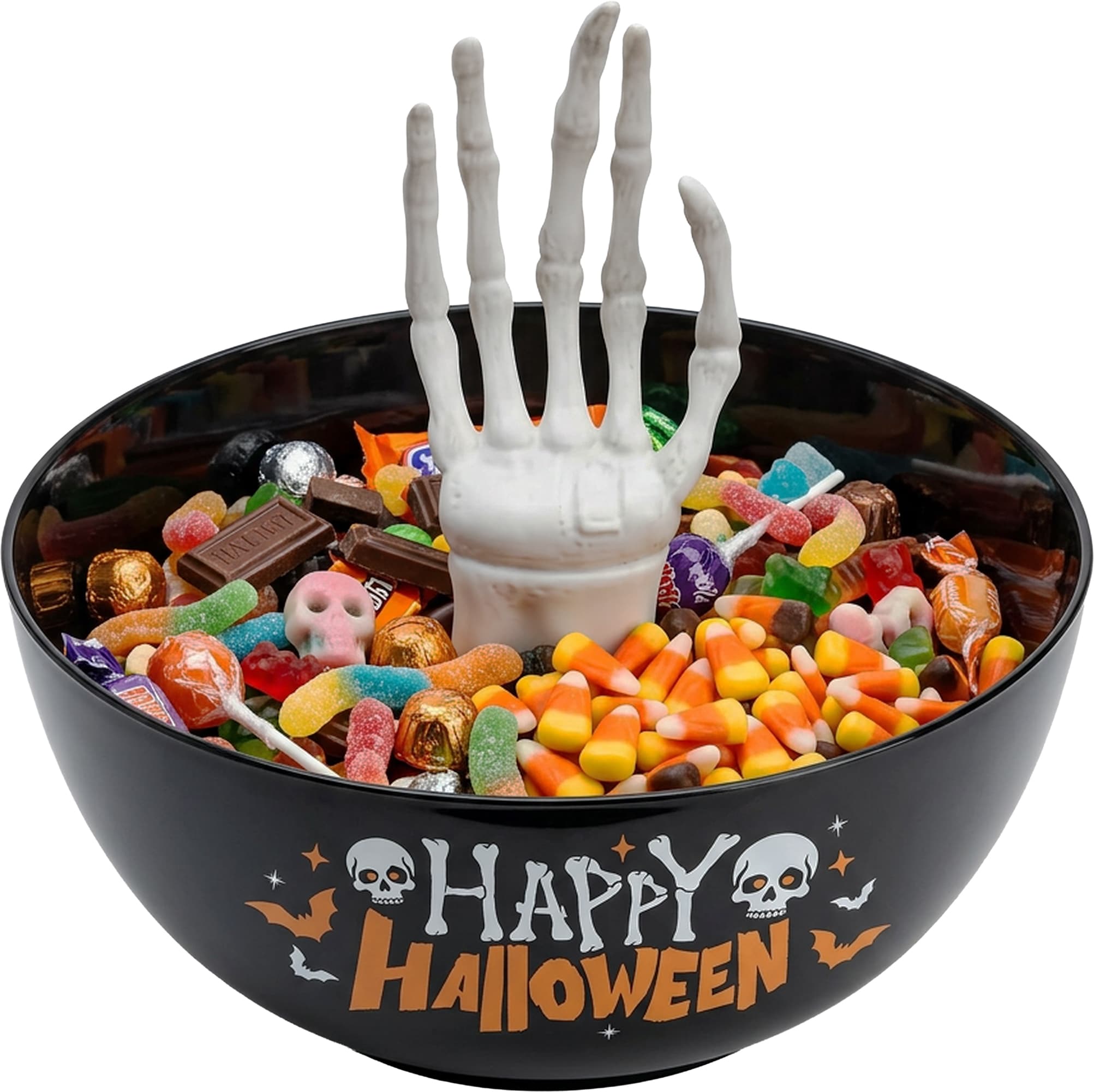Skål "Happy Halloween" med skelethånd, 25 cm
