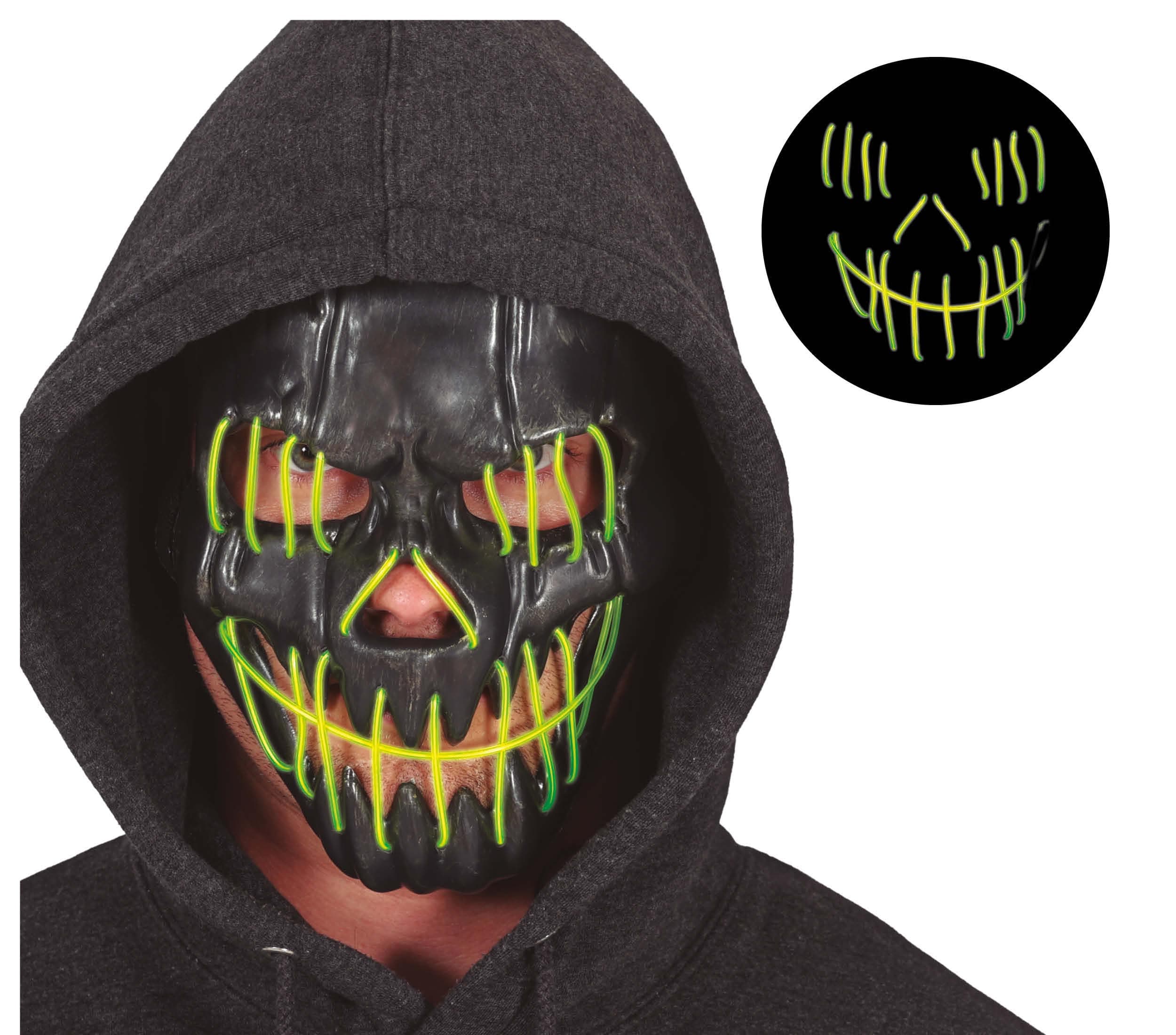 Sort smilende maske med lys, PVC