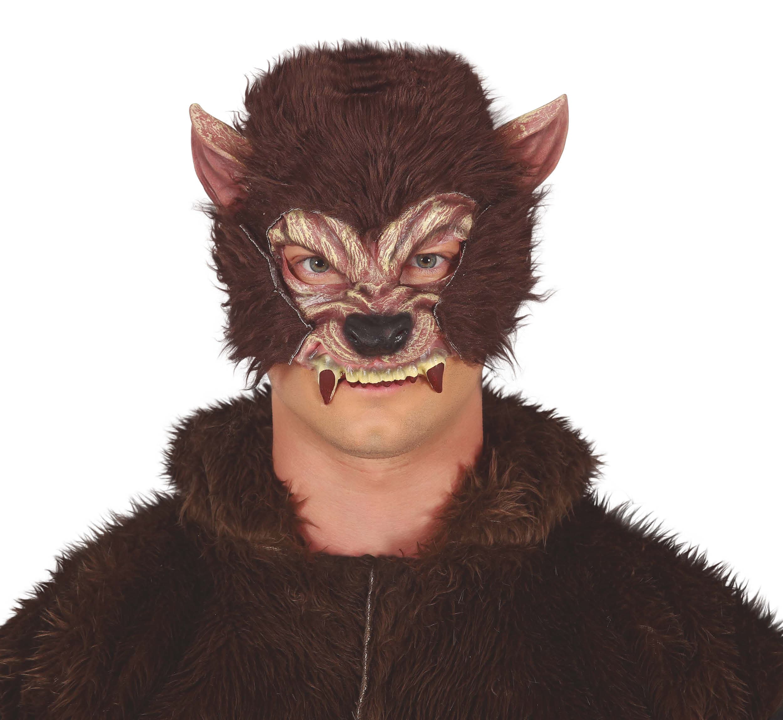 Halvmaske, ulv med hår, latex