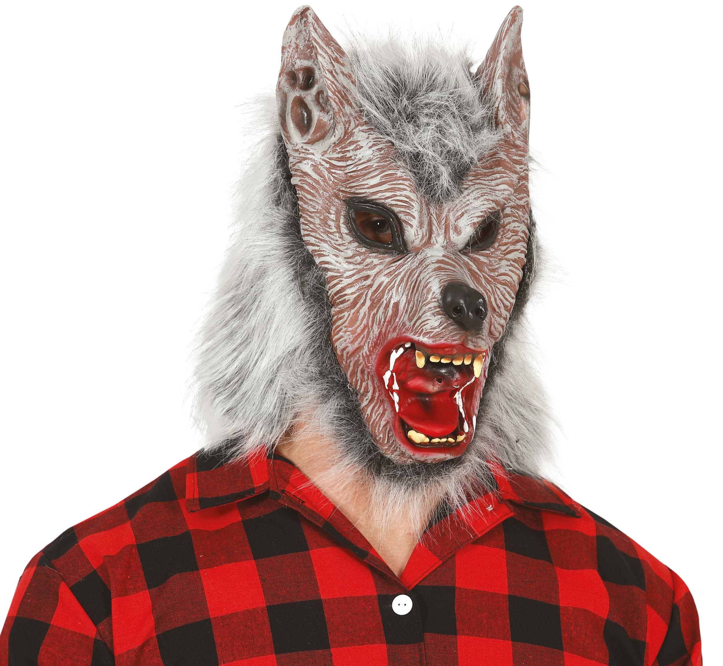 Ulvemaske med hår, latex