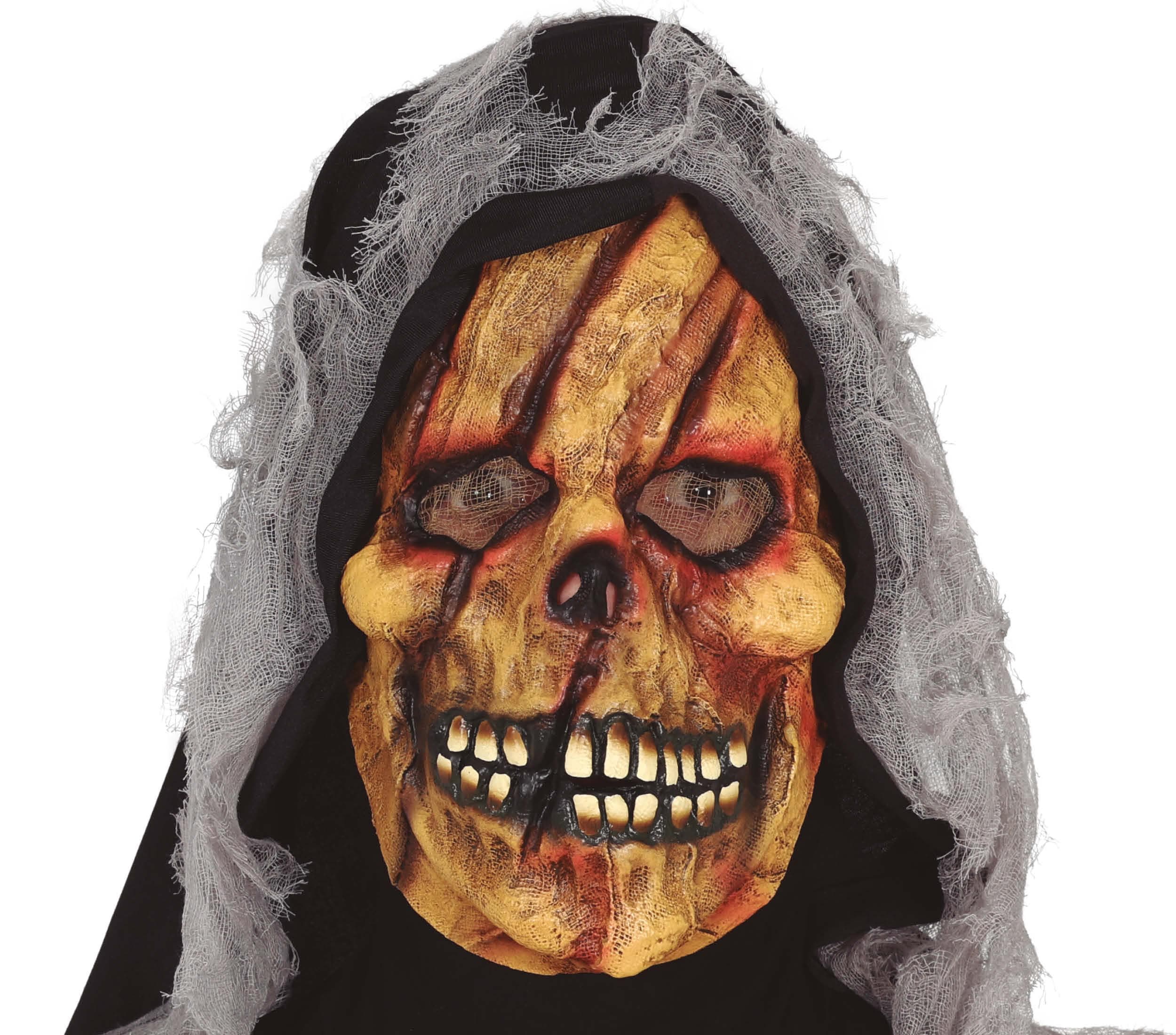 Skeletmaske med hætte, vinyl, brun og grå