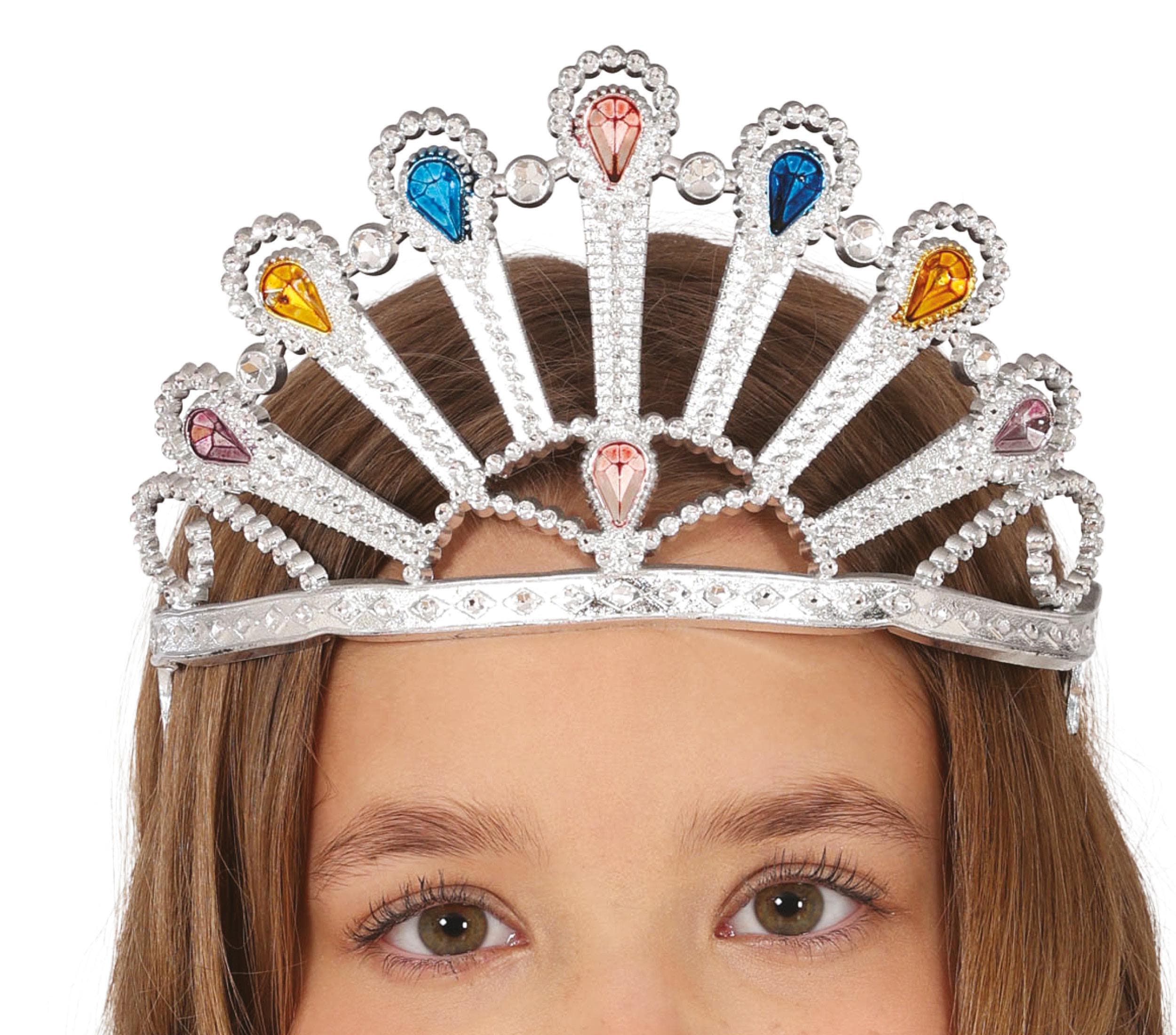 Sølvfarvet tiara med ædelsten til børn, ca. 5,1 cm