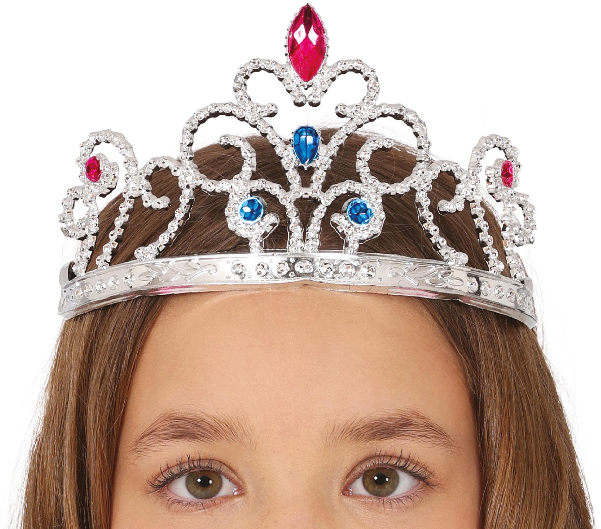 Sølvfarvet tiara med ædelsten til børn, ca. 10,8 cm